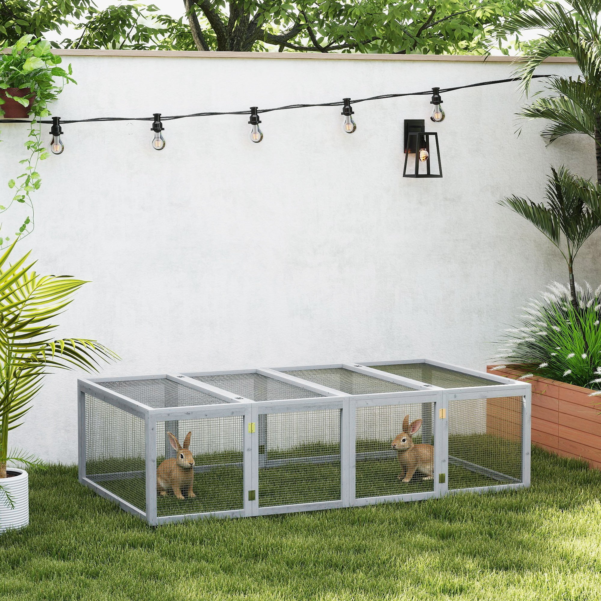 6ft Wooden Rabbit Hutch Cage with Wire Mesh and Openable Roof for Outdoor - Grey