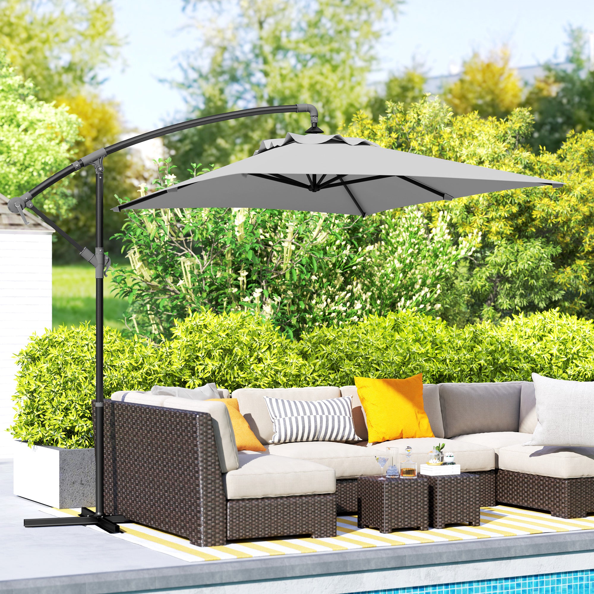 3 Metre Cantilever Parasol with Cross Base - Light Grey