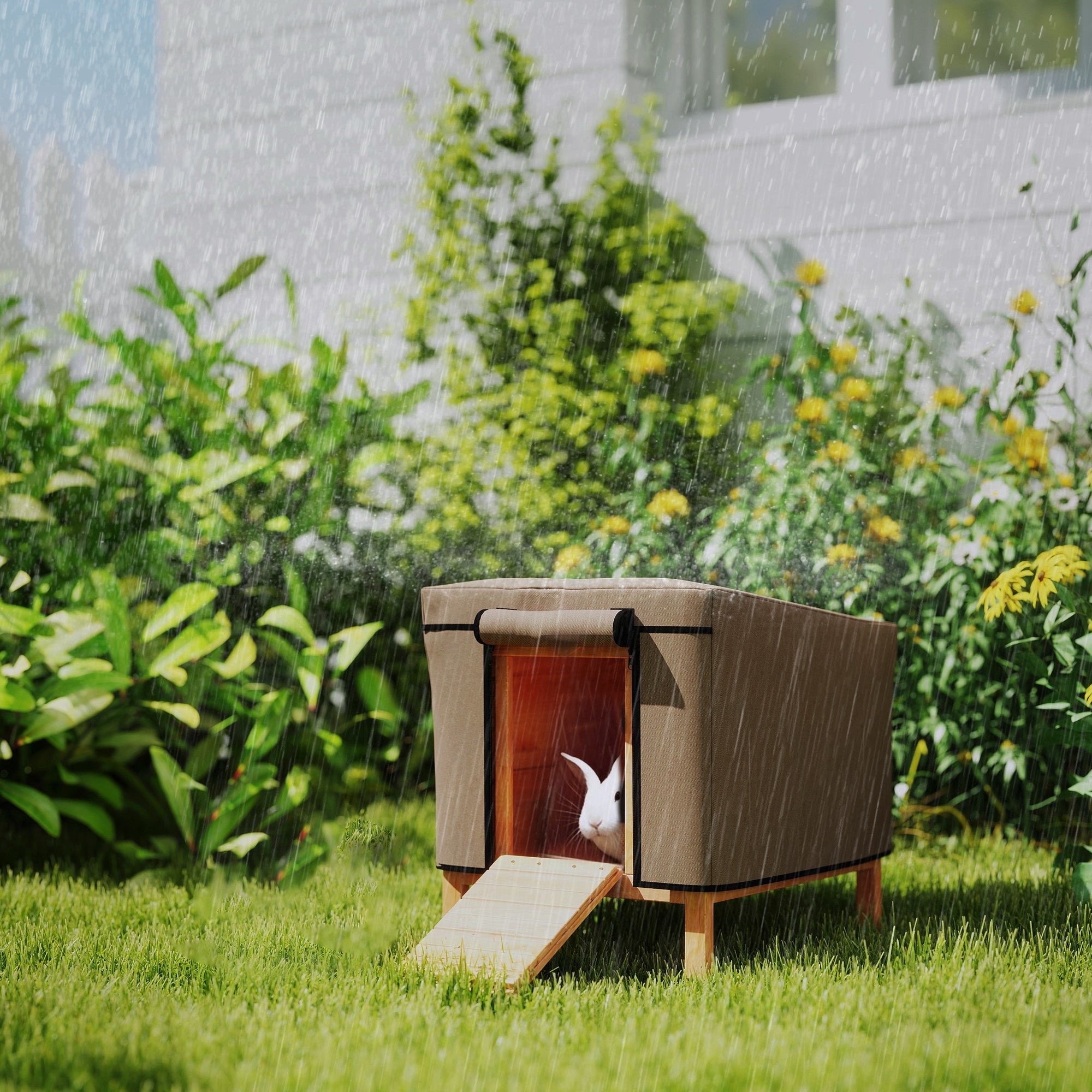 Waterproof Rabbit Hutch Cover for X-D2-0047 and Similar Model Rabbit Hutch, 43 x 52 x 37 cm, Brown