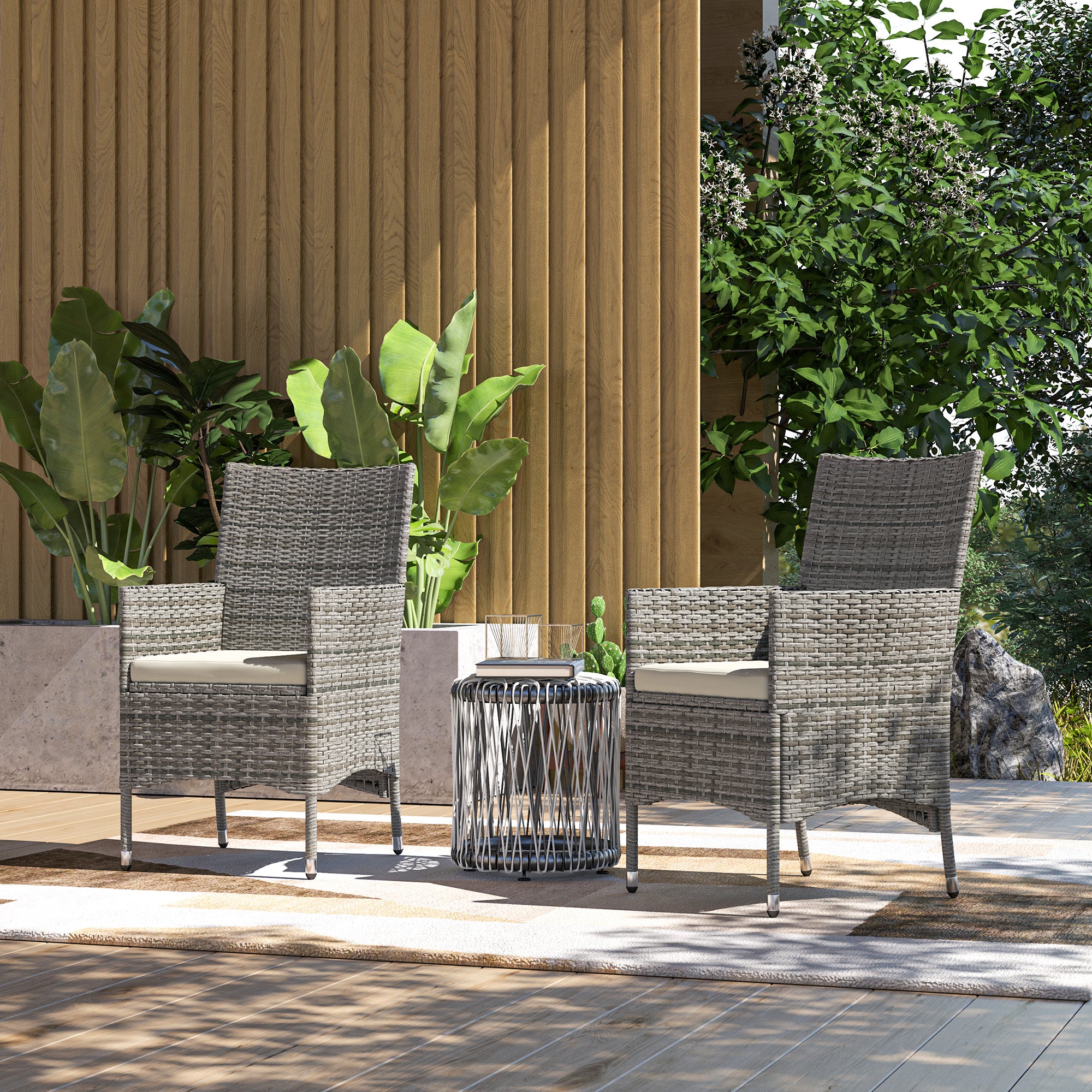 2-Piece Rattan Garden Dining Chair Set with Cushions - Mixed Grey
