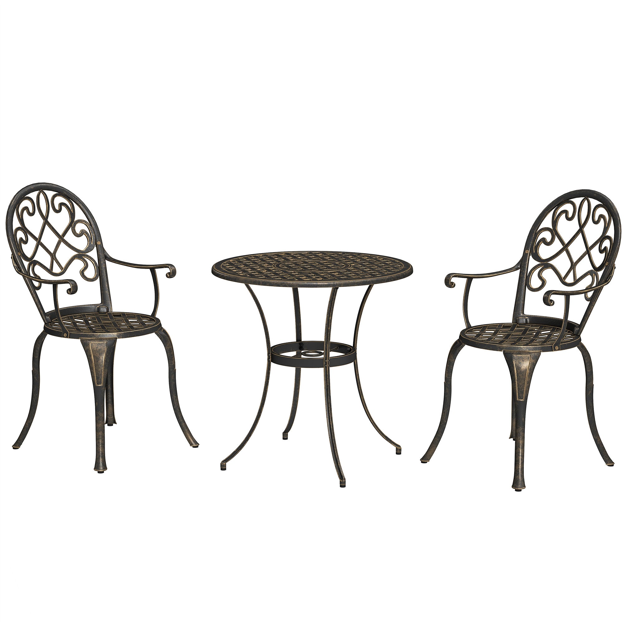 3 Piece Aluminium Garden Bistro Set with Adjustable Feet - Bronze Tone