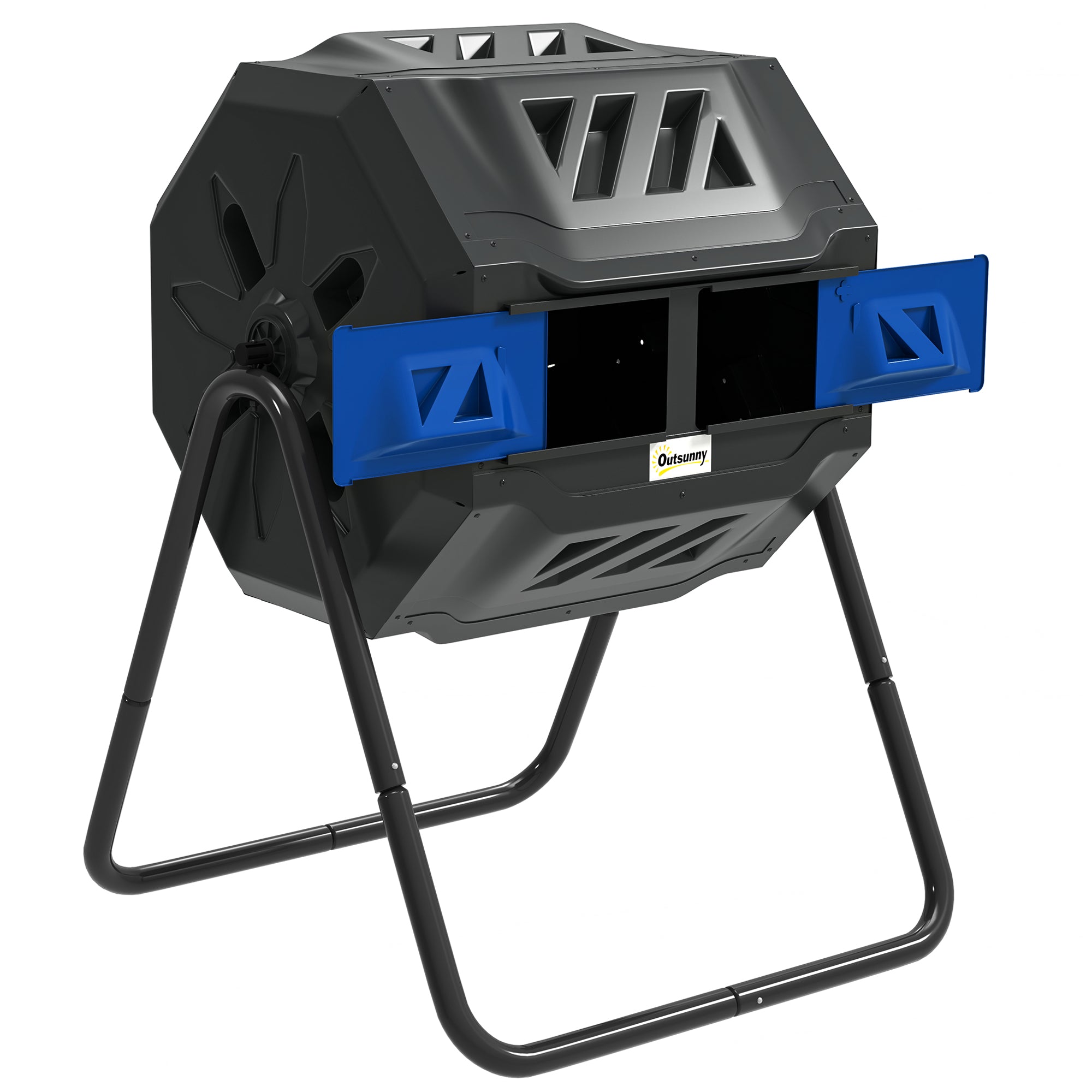 160L Dual Chamber Compost Bin with 360 Degree Rotation - Blue