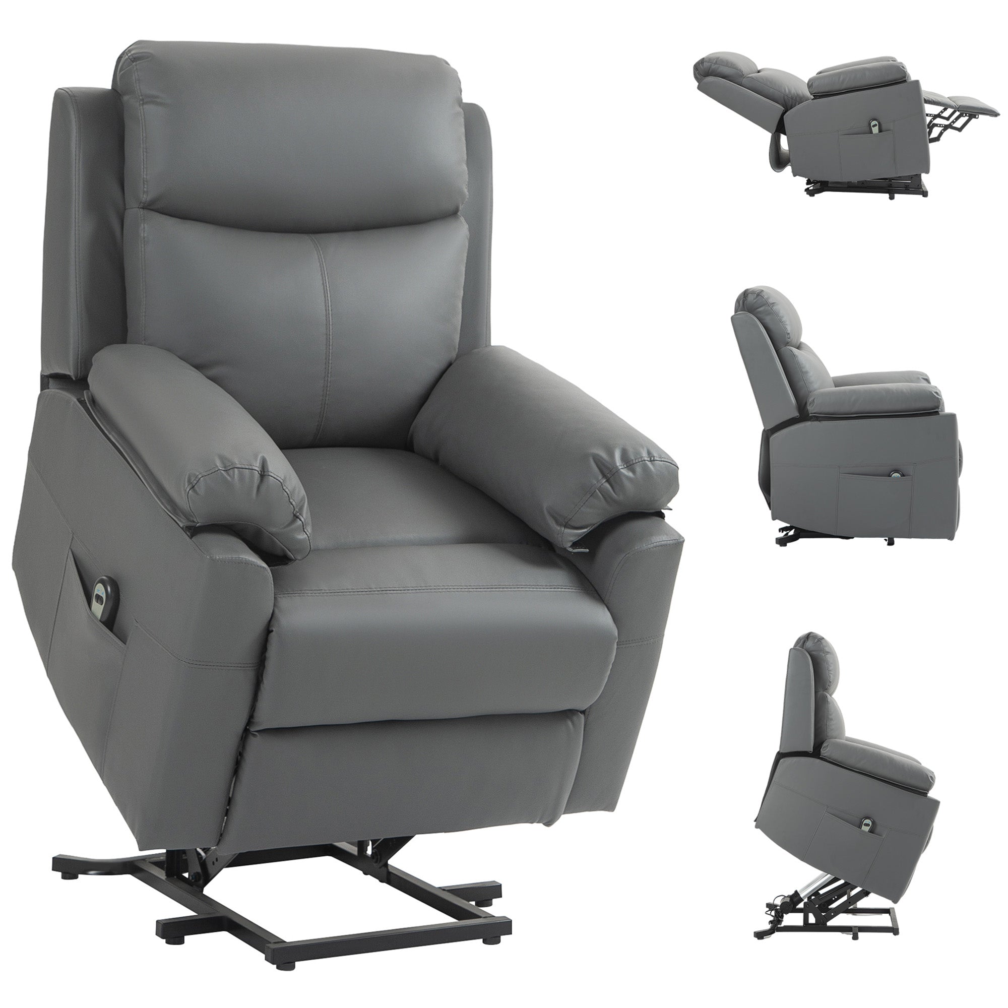 Electric Power Lift Riser Recliner Chair – Charcoal Grey Faux Leather