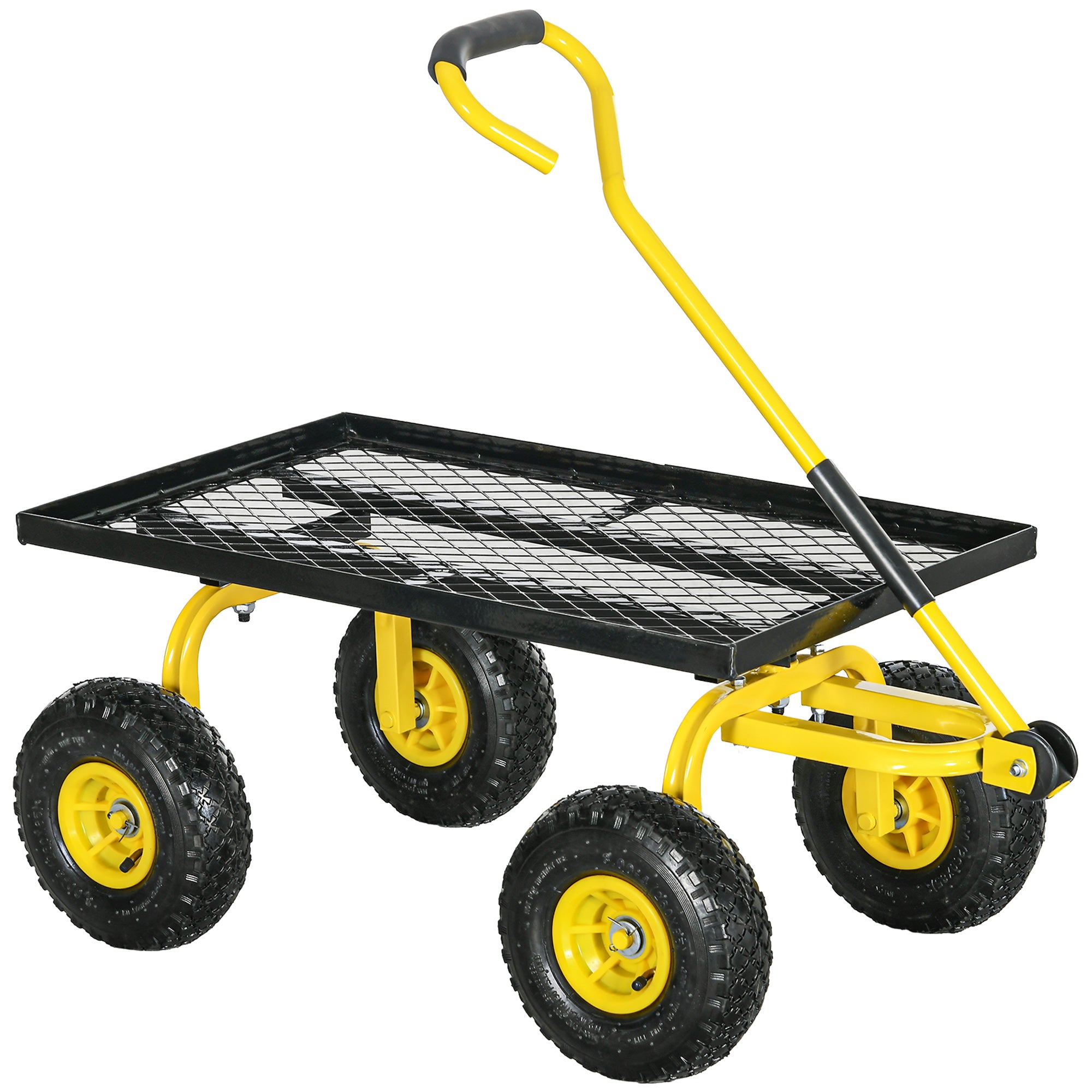 Garden Trolley Cart, Heavy Duty Garden Cart with Metal Frame, 10" Pneumatic Wheels, Rotating Handle, 150kg Capacity, for Garden, Farm, Yellow