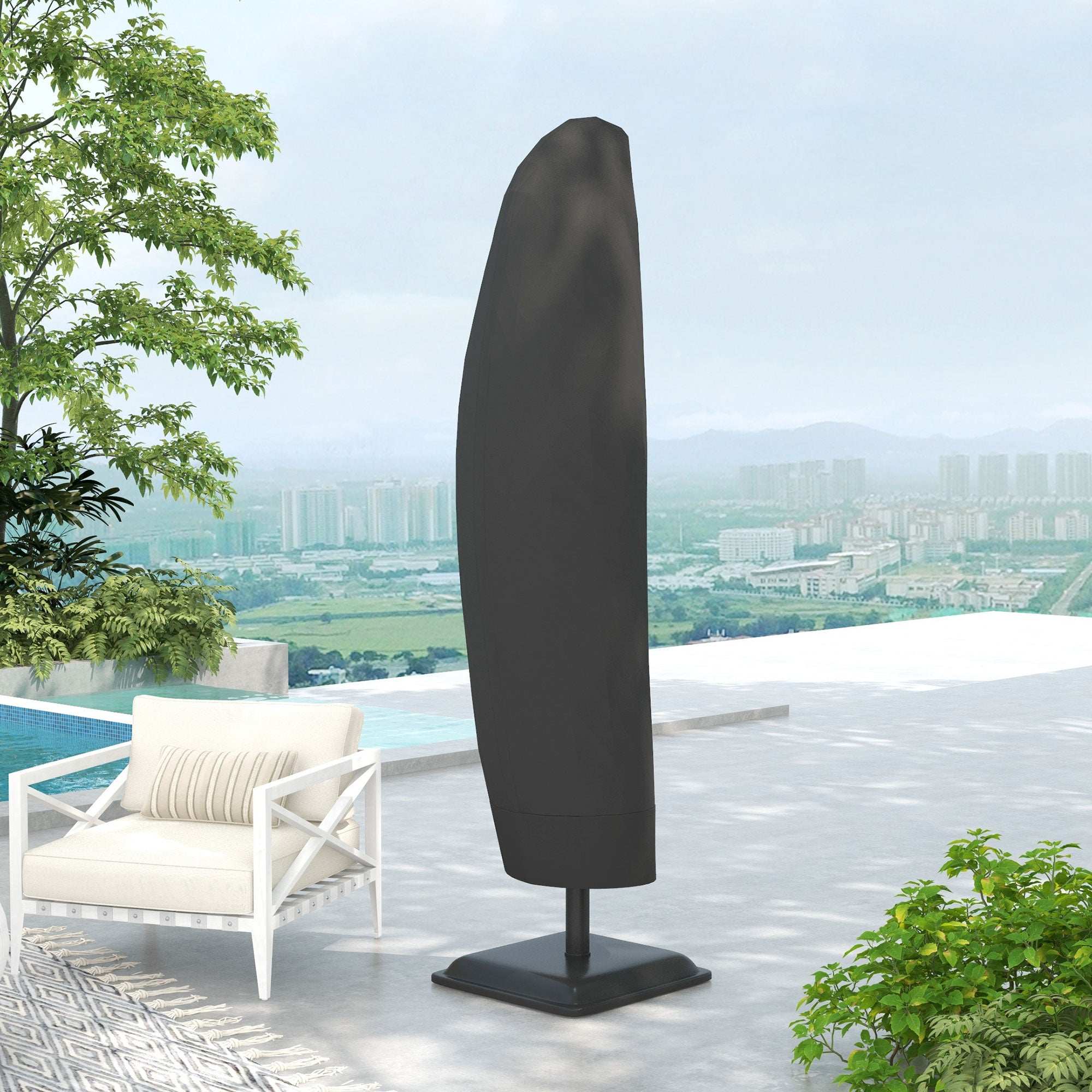 600D Oxford Cantilever Parasol Cover for 2-4m Umbrellas with Zipper - Black