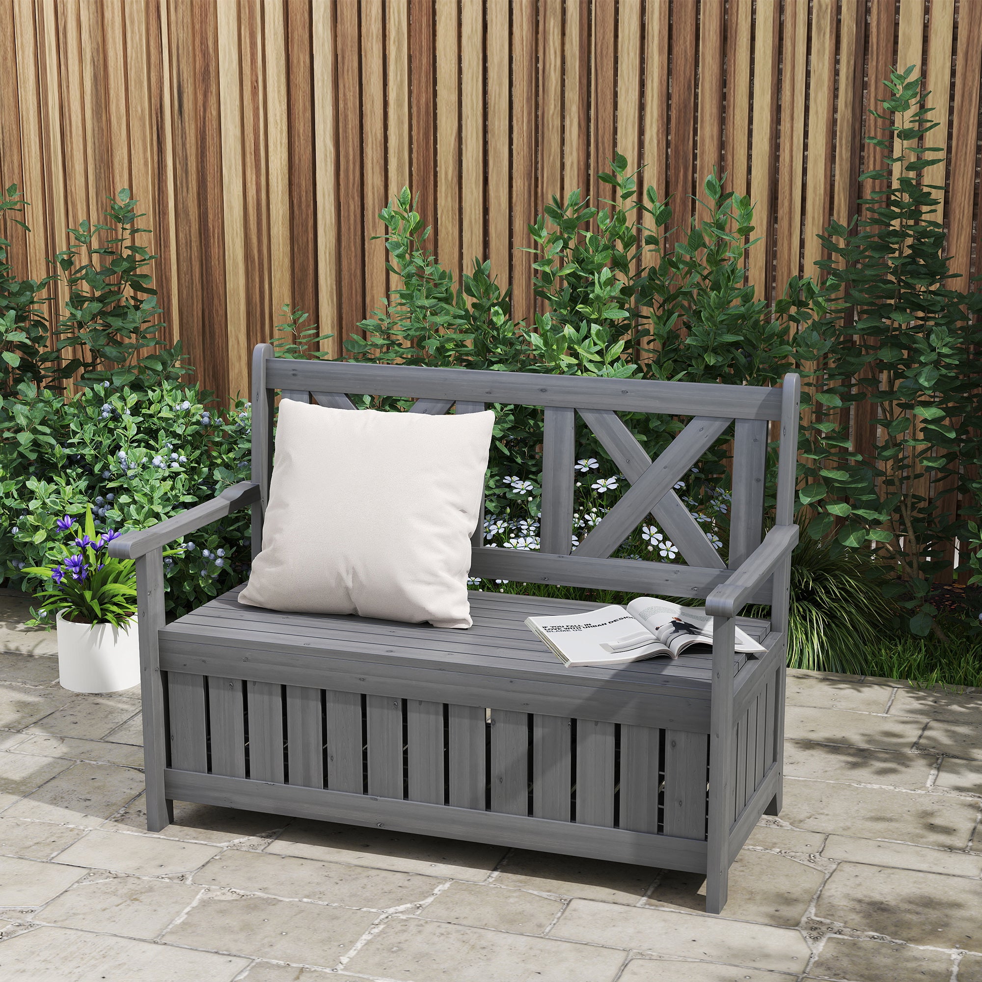 2-Seater Outdoor Garden Storage Bench with Seating for Patio and Porch - Charcoal Grey
