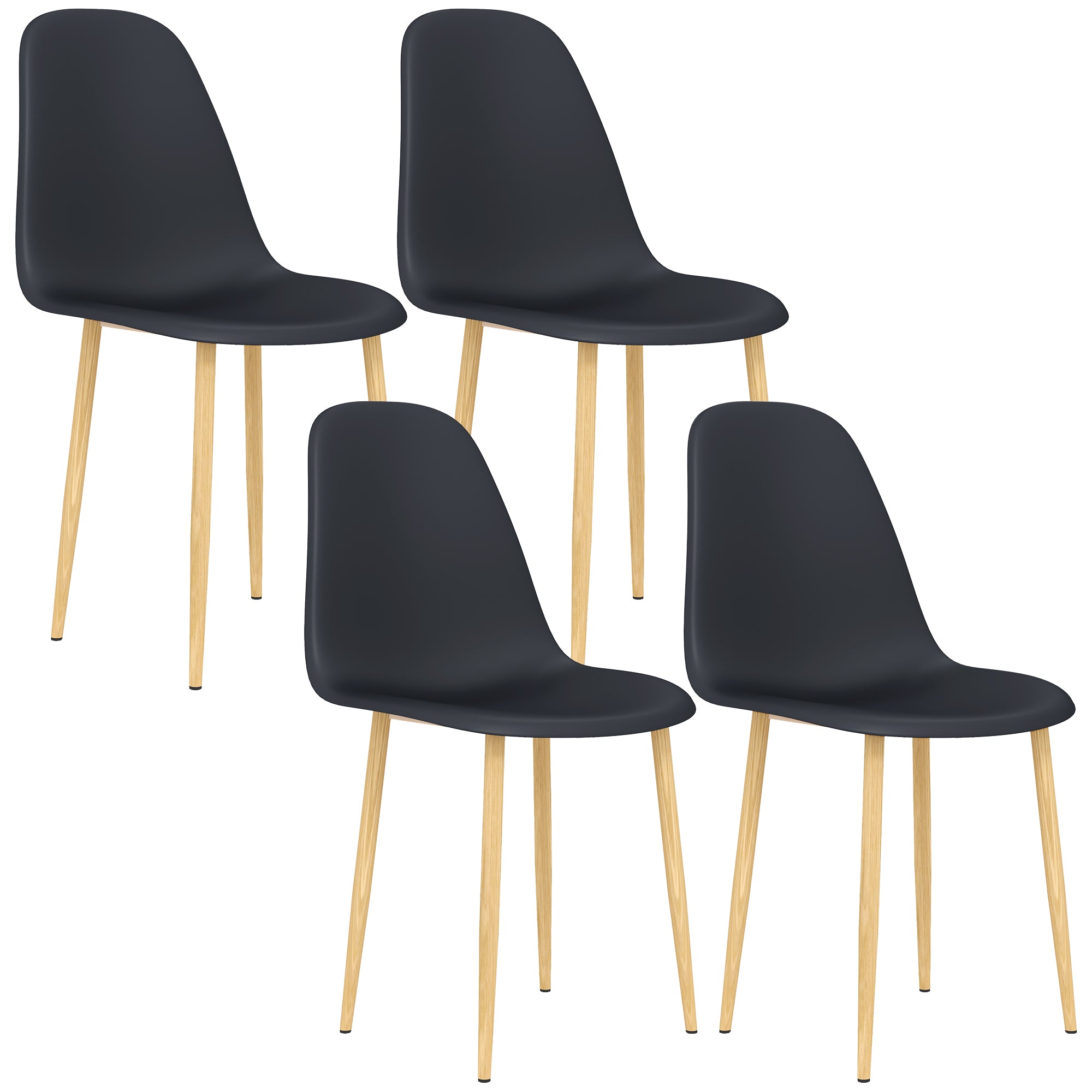 Modern Dining Chairs Set of 4, Kitchen Chairs with Backrest and Steel Legs for Dining Room, Living Room, Black