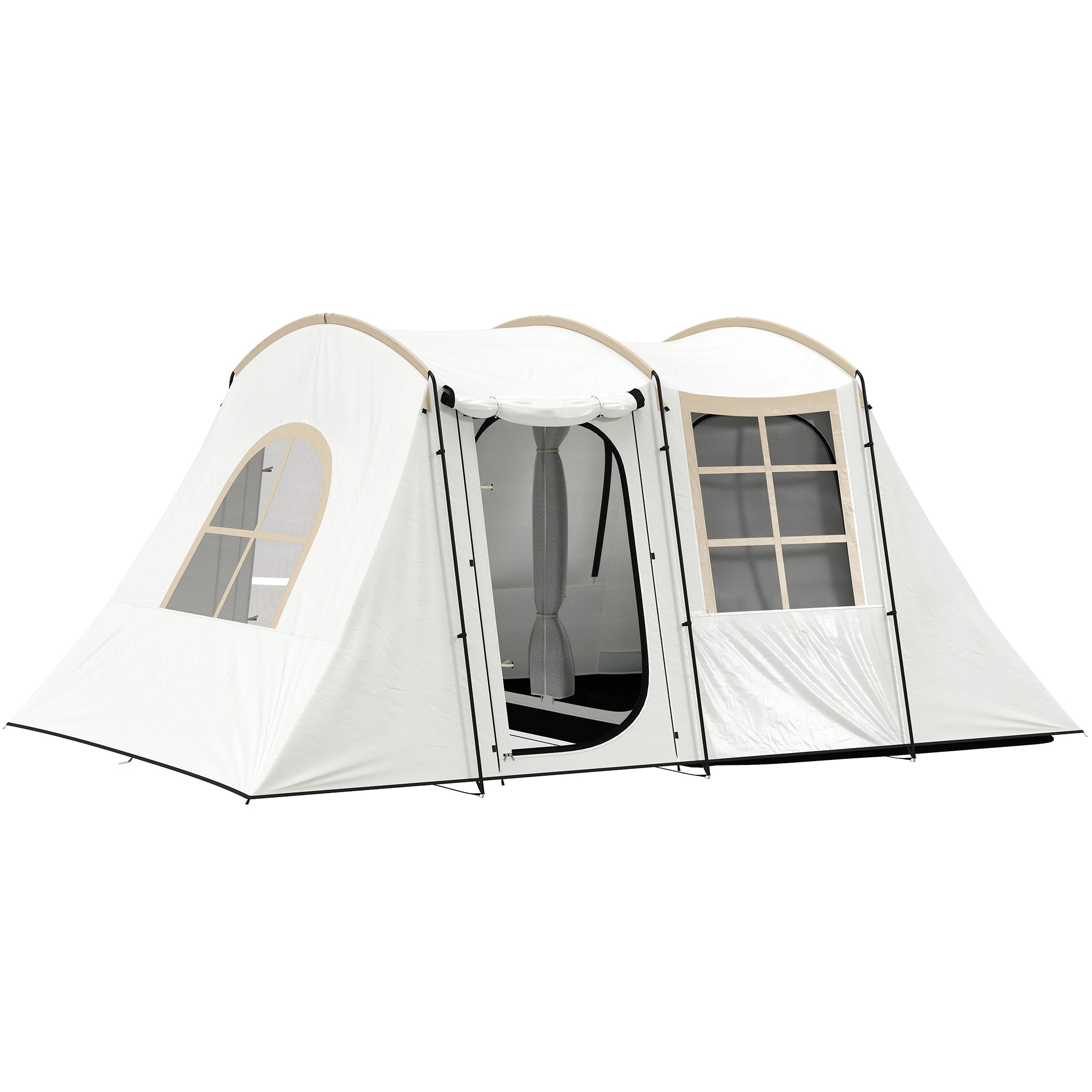 Spacious 3-4 Person Family Tunnel Tent with Porch - Khaki