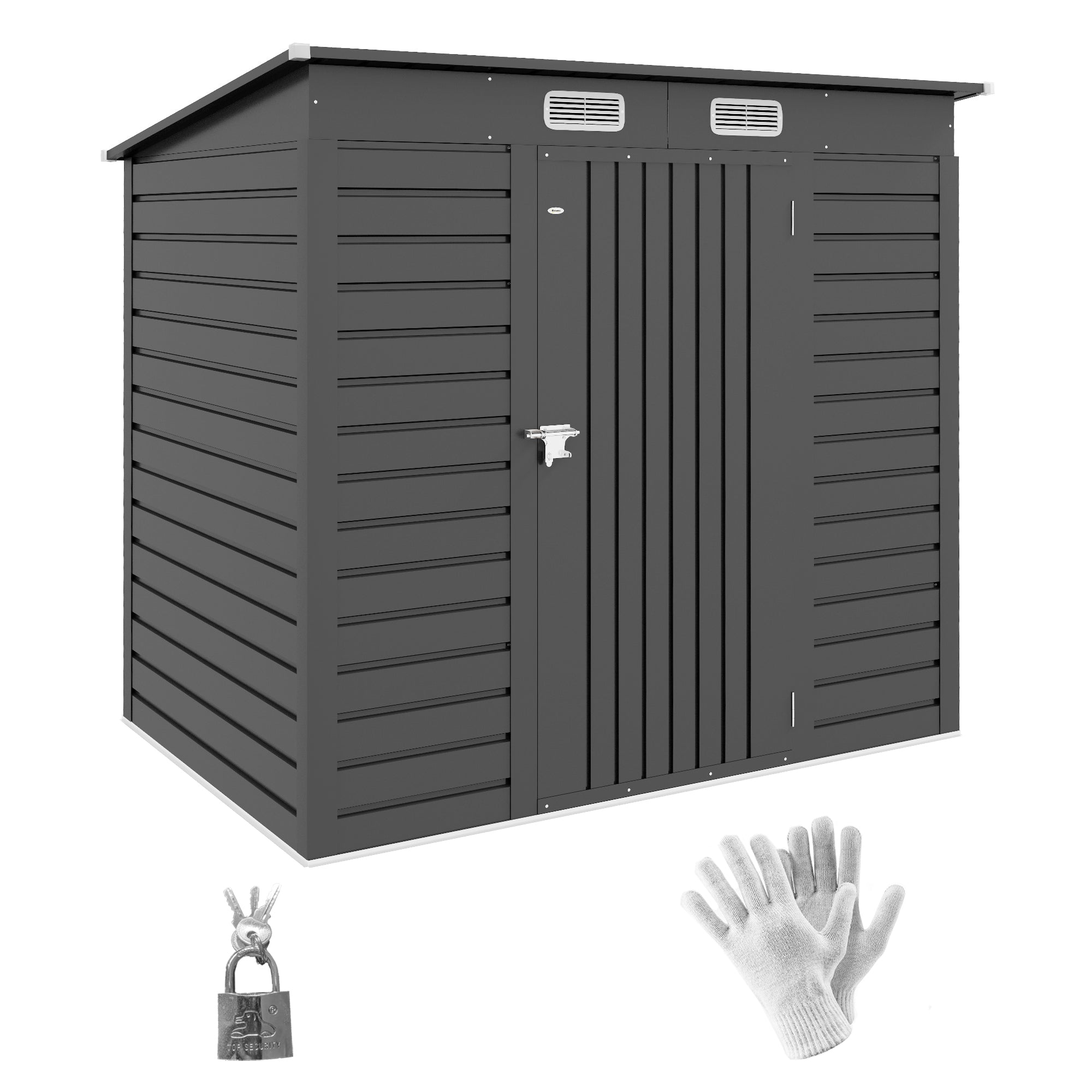 4x6ft Galvanised Steel Garden Shed with Lockable Door - Grey