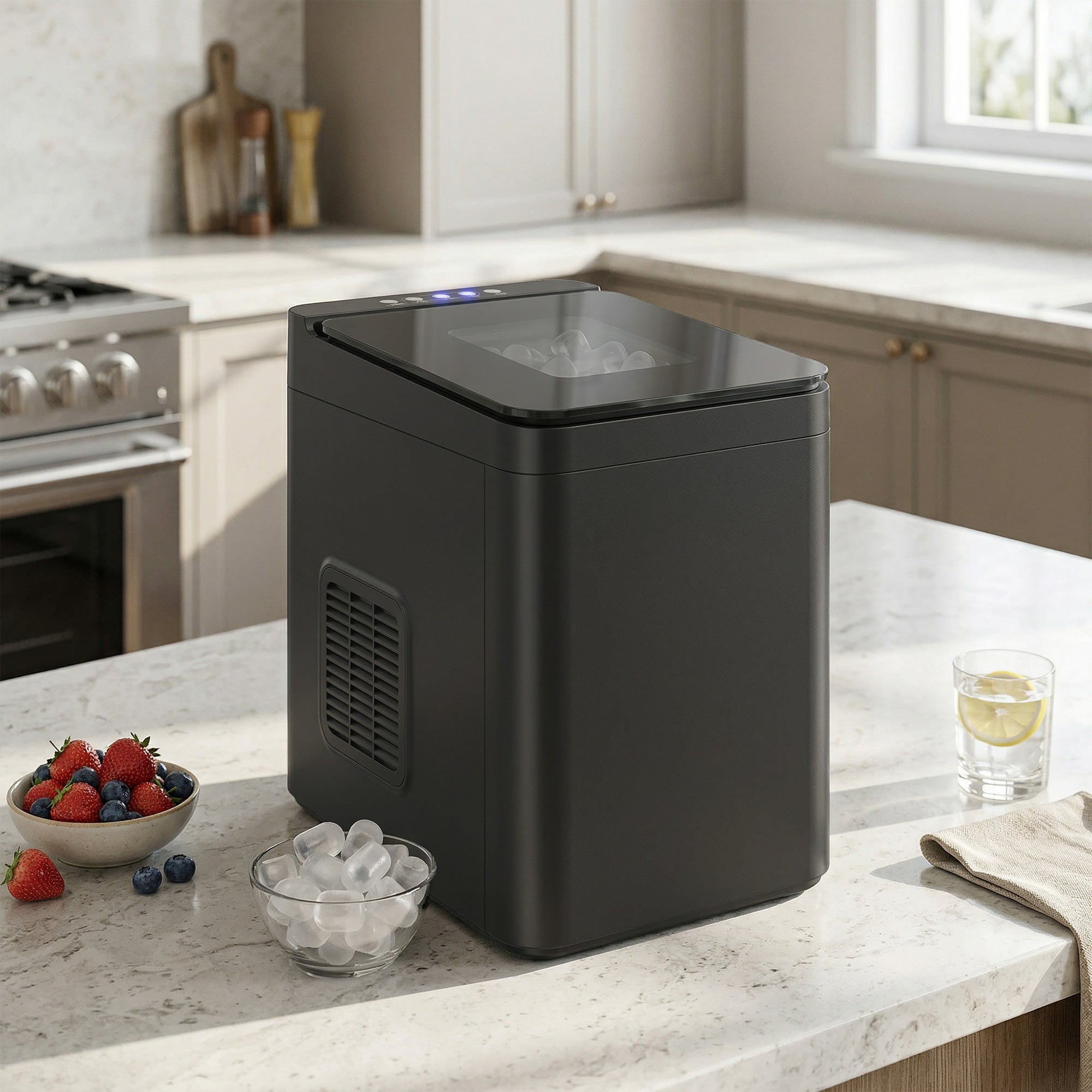 Countertop Ice Maker Machine Self-Cleaning Compact Ice Machine with Ice Scoop and Basket Black