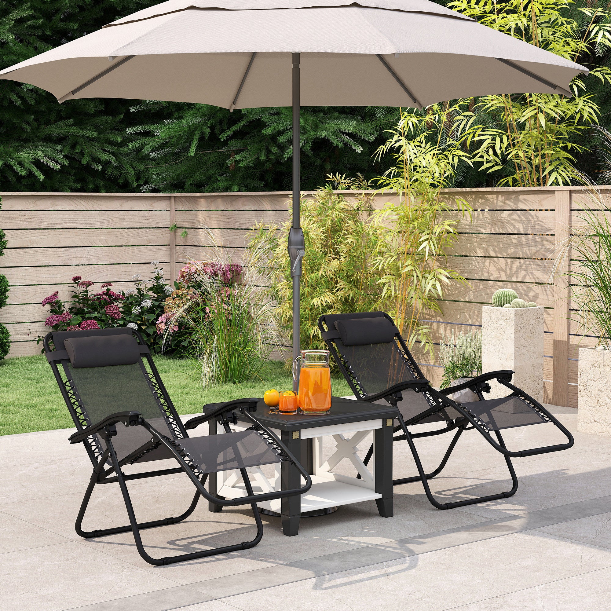 Zero Gravity Chair Set of 2, Metal Frame Texteline Armchair Outdoor Folding and Reclining Sun Lounger with Head Pillow for Patio Decking Gardens Camping, Grey