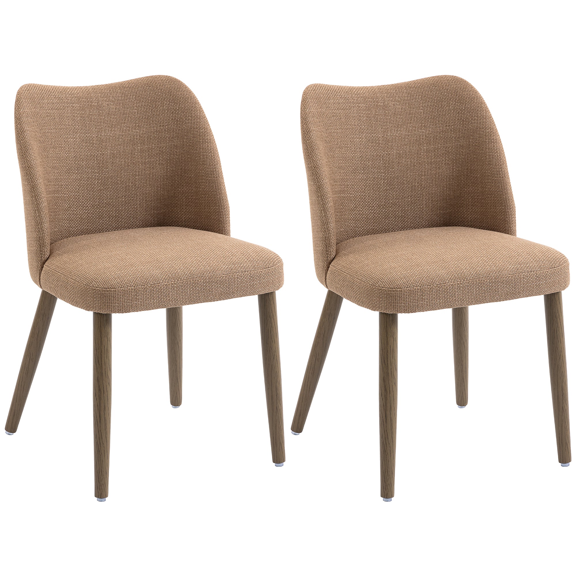 Dining Chairs Set of 2, Linen Upholstered Kitchen Chairs with Padded Seat, Curved Backrest, Rubberwood Legs, Brown