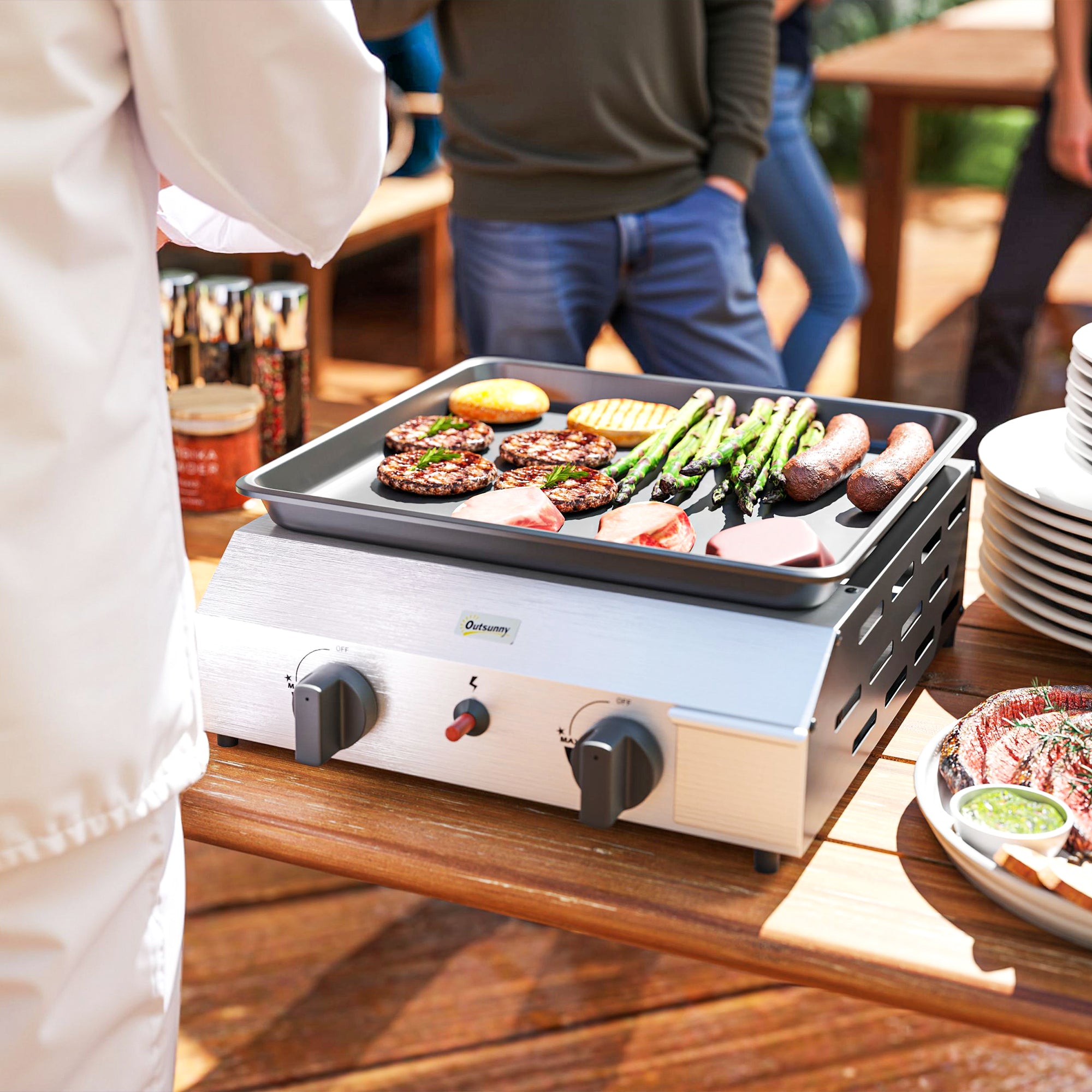 Two Burner Portable Gas Grill with Adjustable Burners and Grease Tray - Black