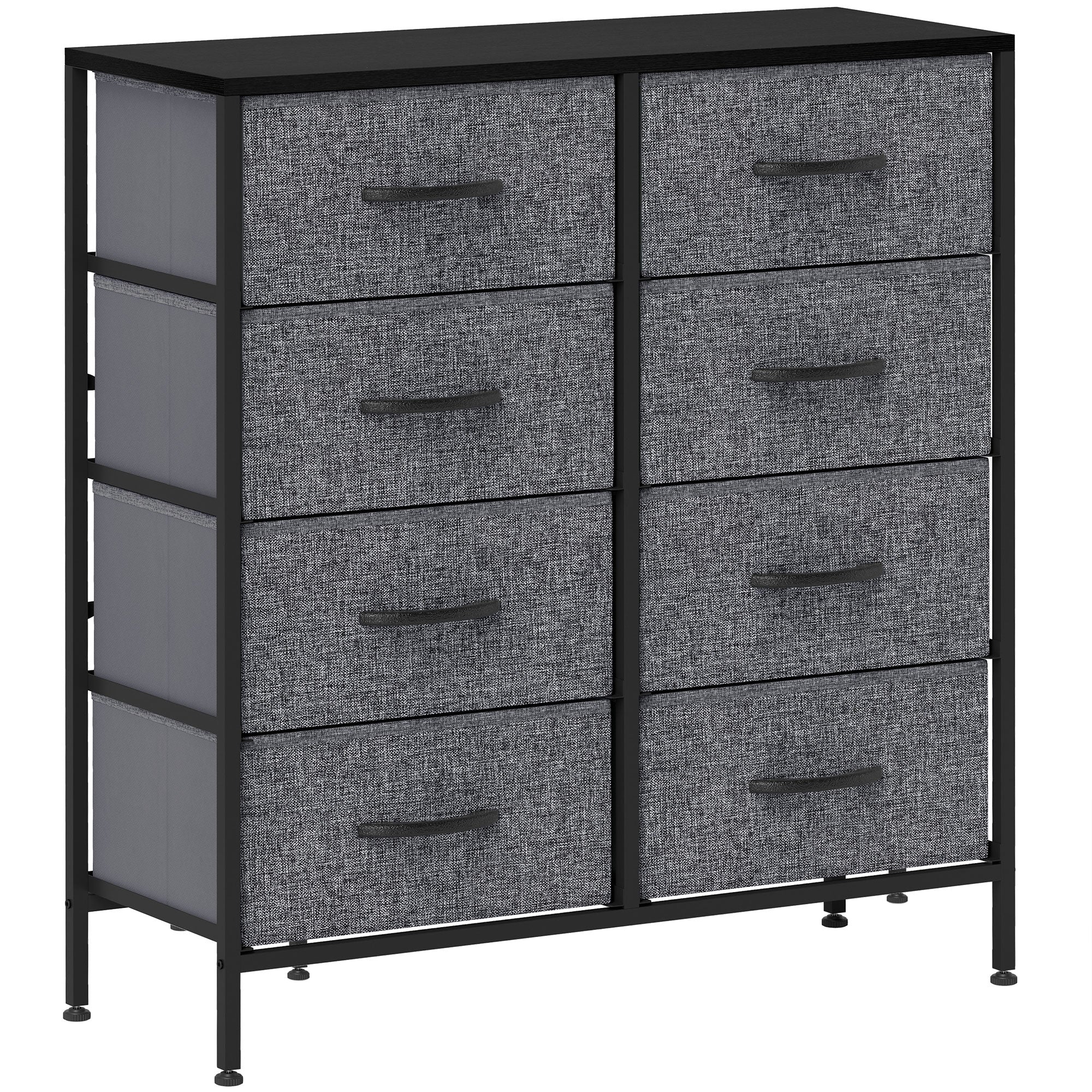 Industrial Fabric Chest of Drawers with 8 Storage Drawers, Steel Frame & Wooden Top - Black