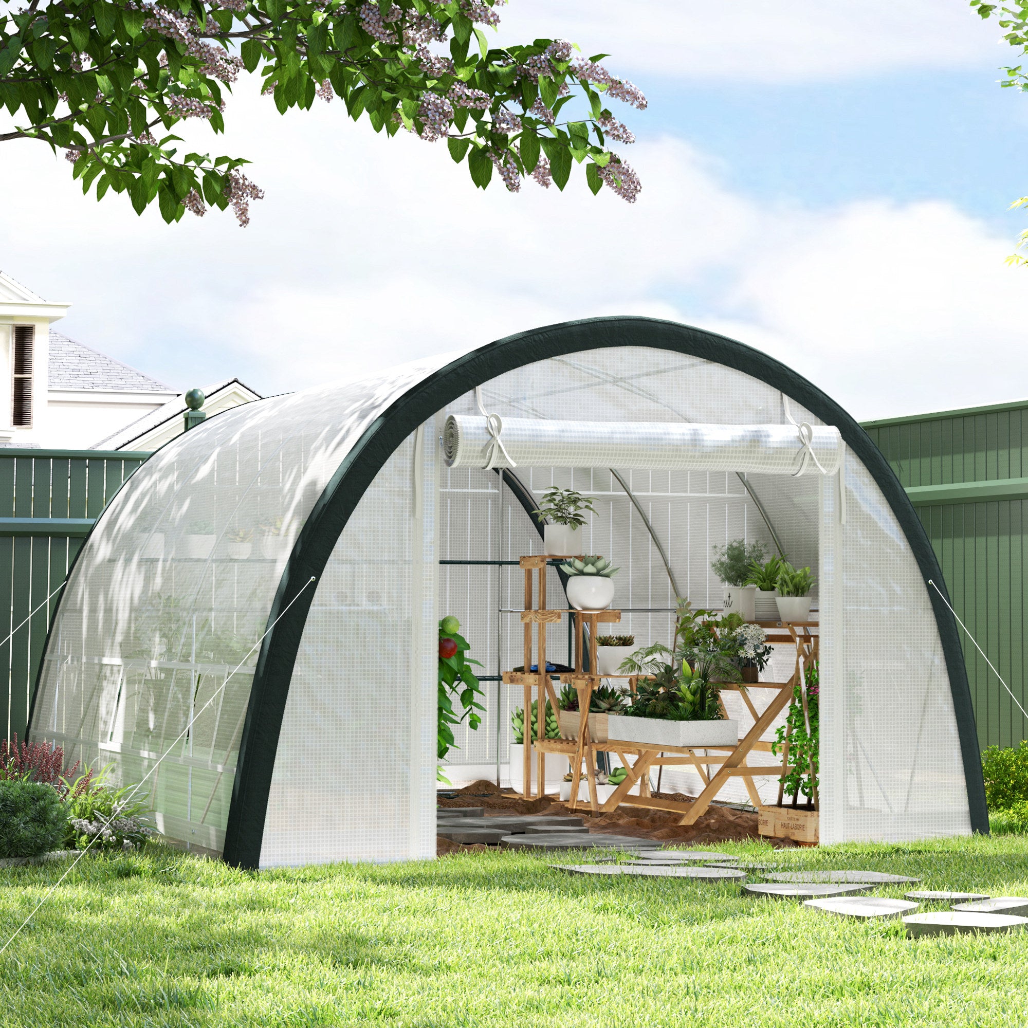 4 x 3 Metre Walk-In Polytunnel Greenhouse Set with Galvanised Steel Frame - White