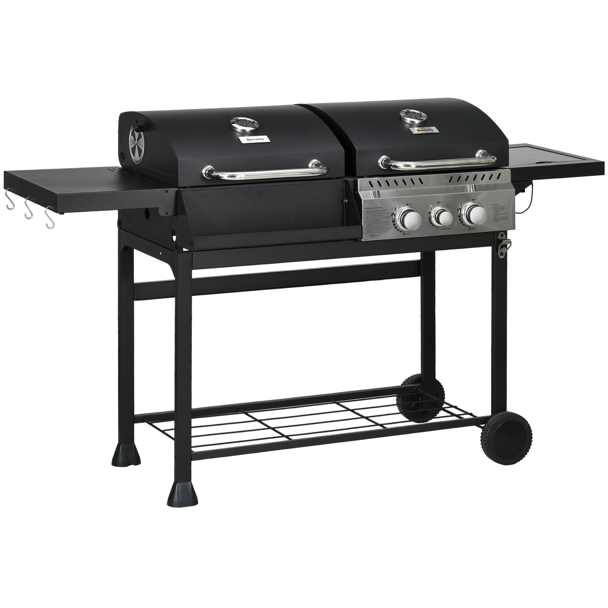 Dual Fuel 2-Burner BBQ Grill for 8-16 People - Black