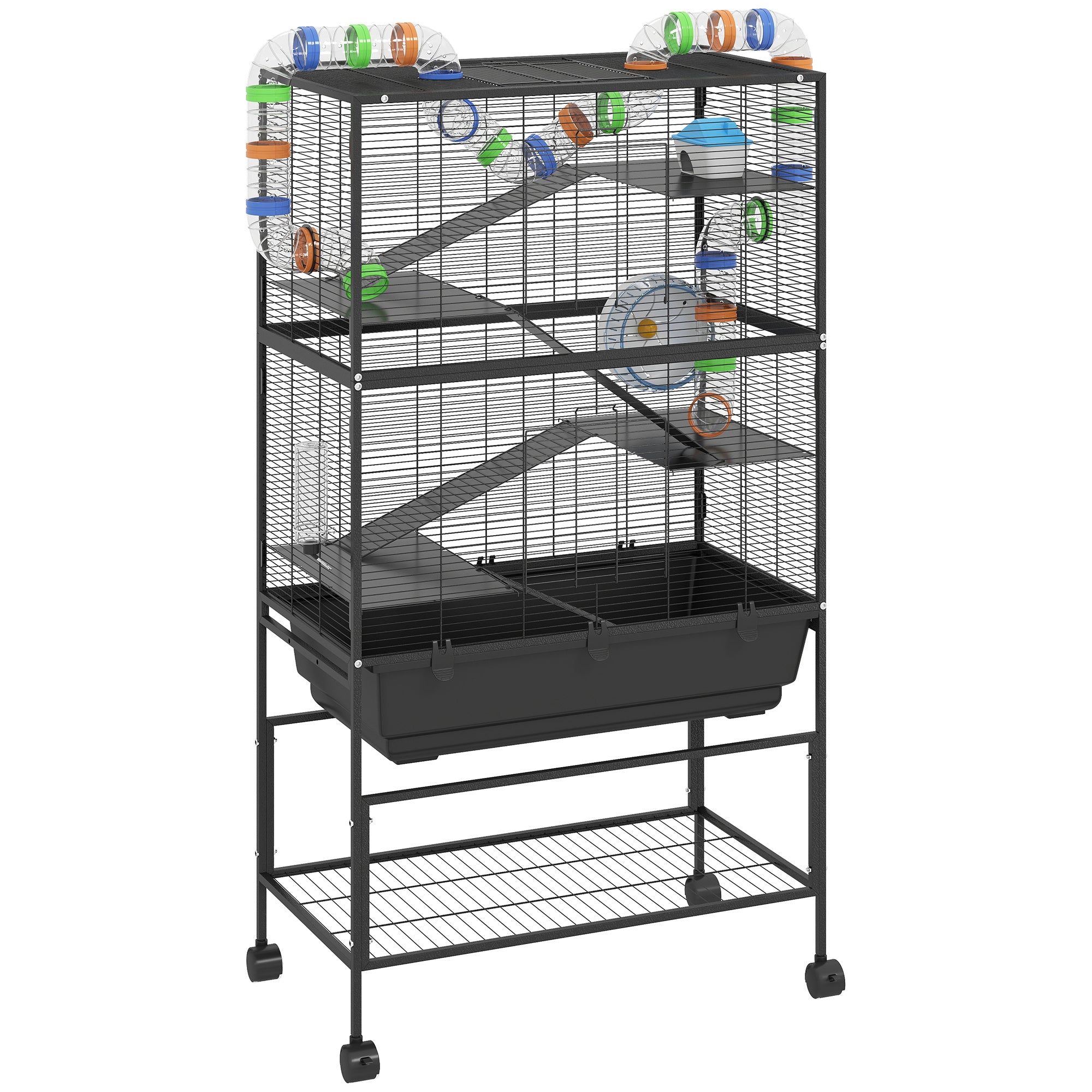 5 Tier Large Hamster Cage on Wheels with 17 cm Deep Tray, Storage Shelf for Syrian, Gerbil, Rats