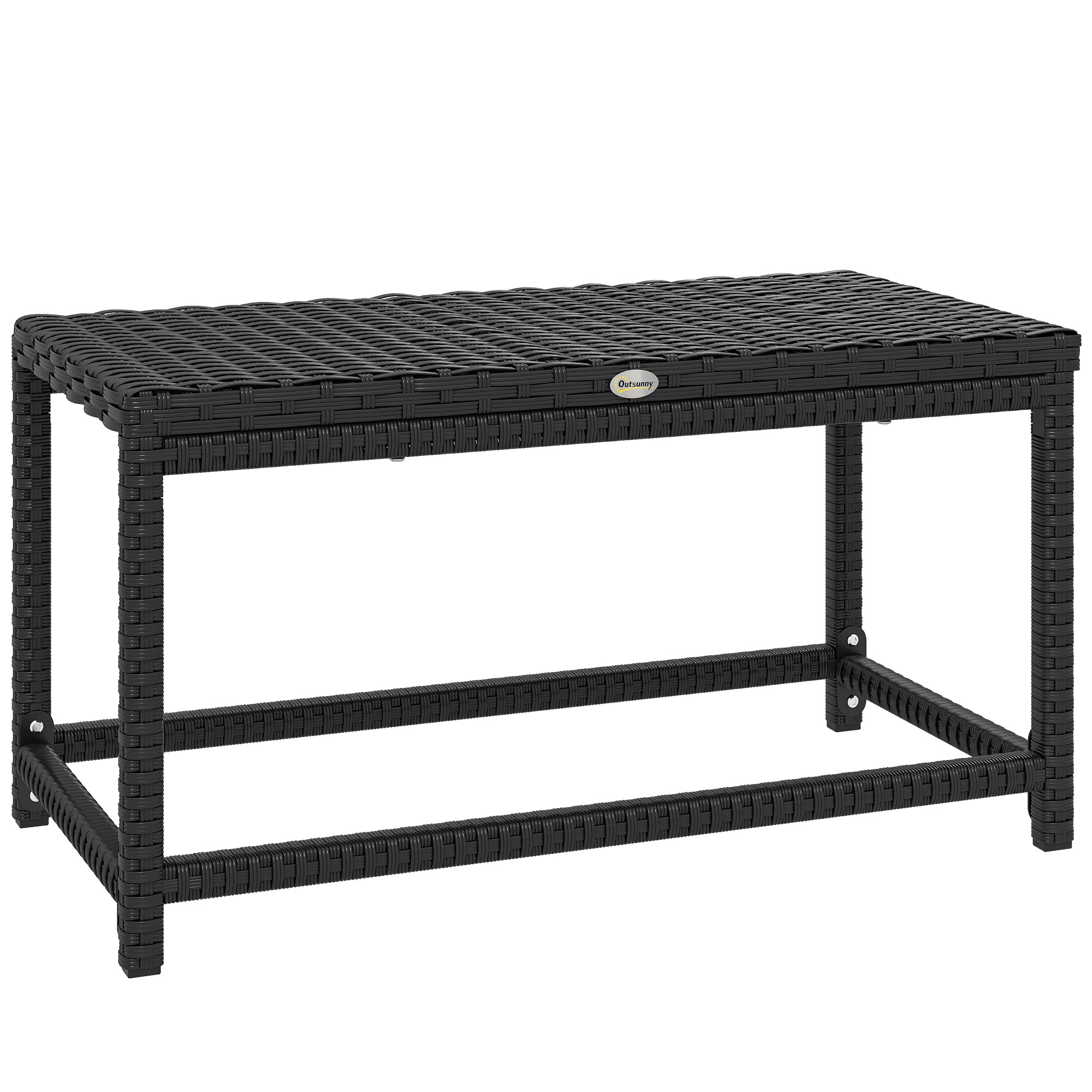 Outdoor Coffee Table Side Table with Rectangular Frame for Patio, Balcony, Black