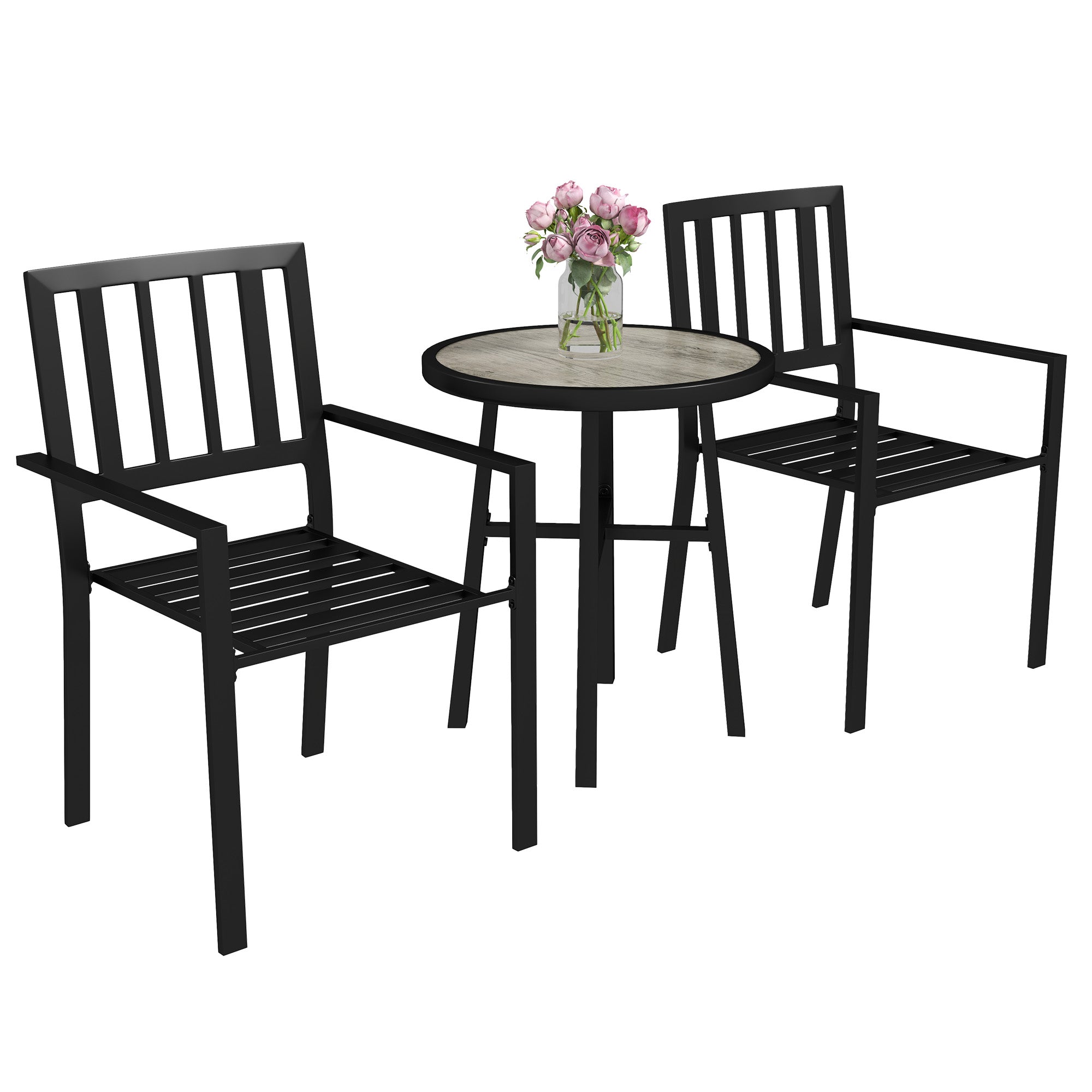 3 Piece Patio Bistro Set with Plastic Top and Stackable Chairs - Grey