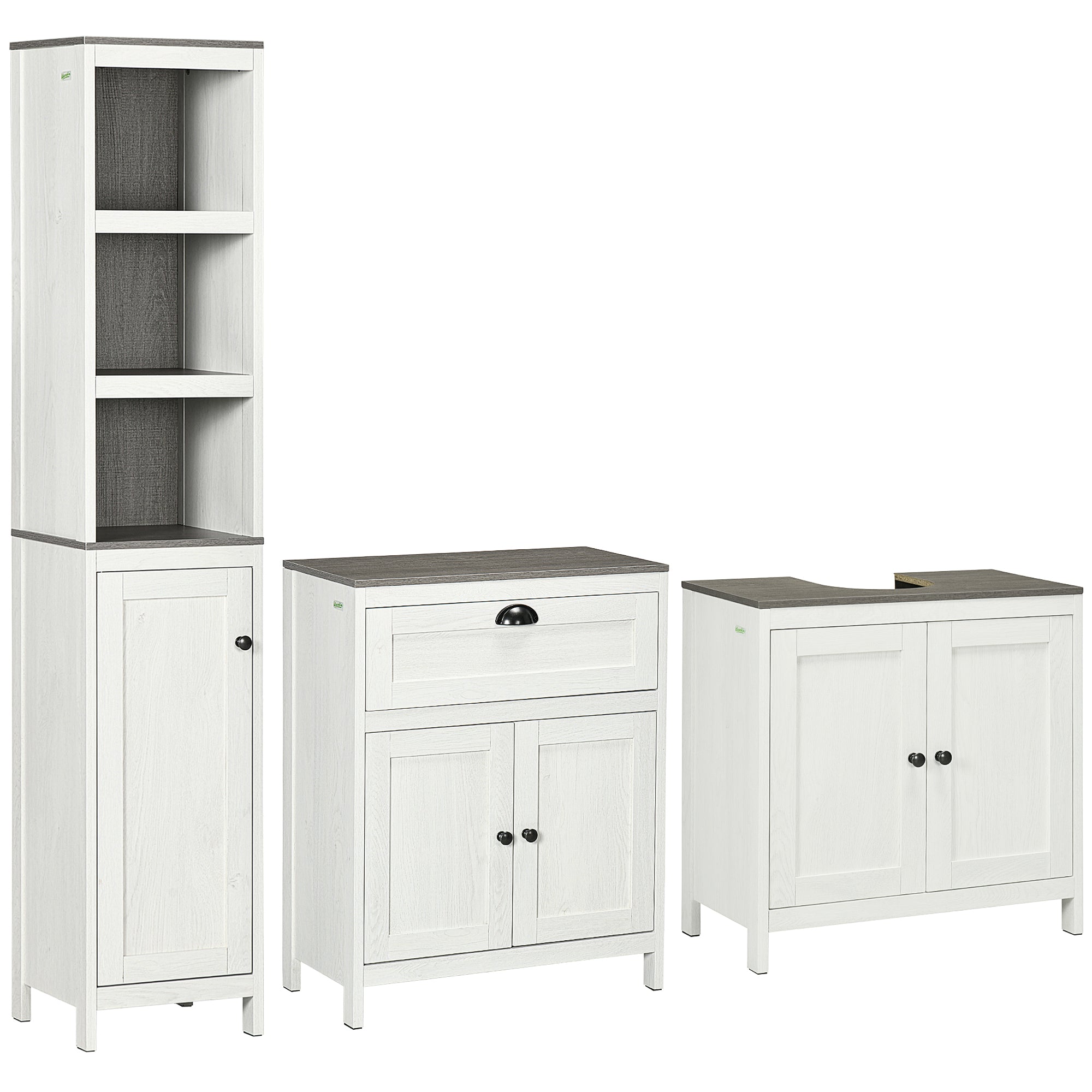 Bathroom Furniture Set with Adjustable Shelves, 6-Tier Tall Bathroom Storage Cabinet, Floor Cabinet with Drawer, Under Sink Cabinet, Antique White