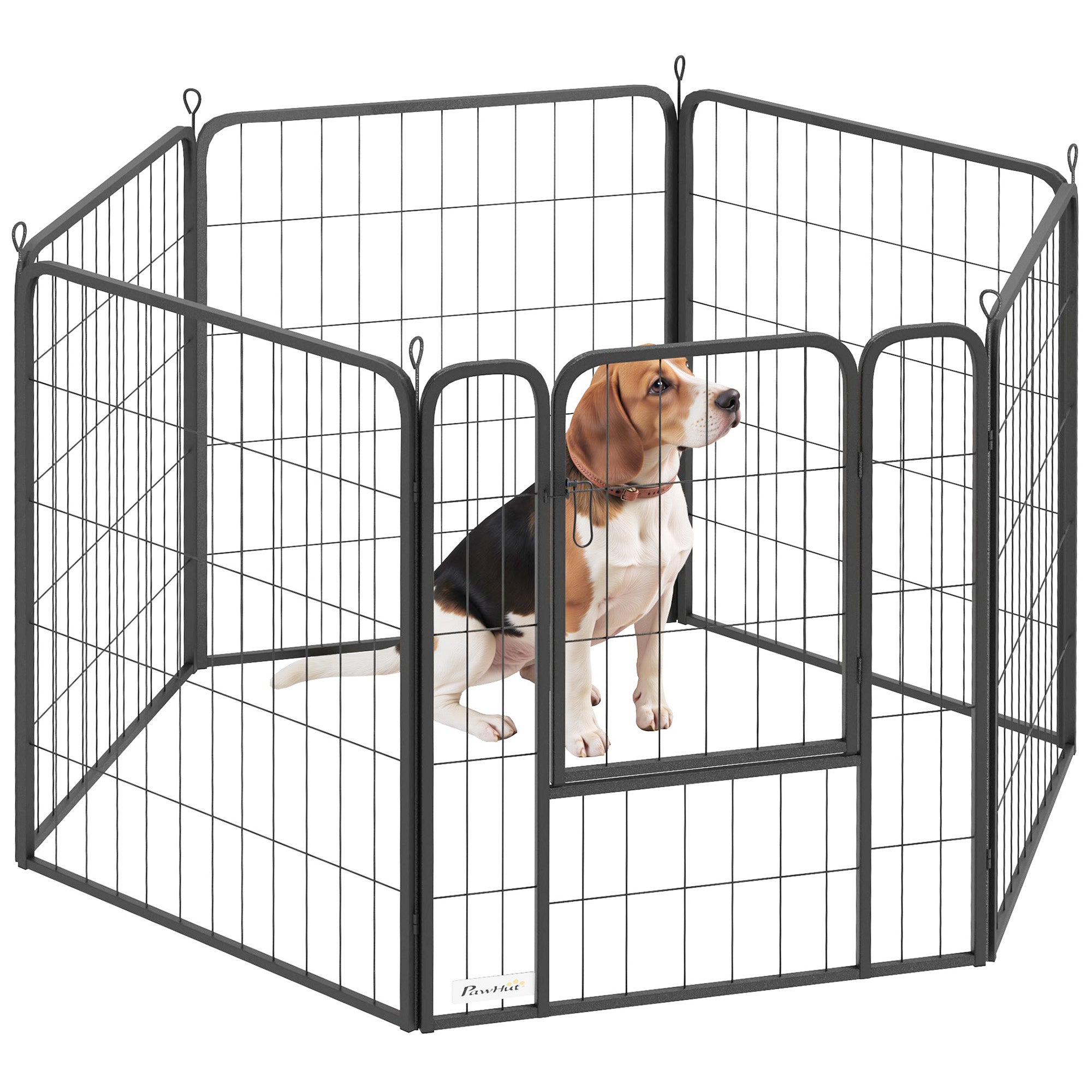 Heavy Duty 6-Panel Dog Playpen with Secure Door 80cm High for Indoor Outdoor - Black