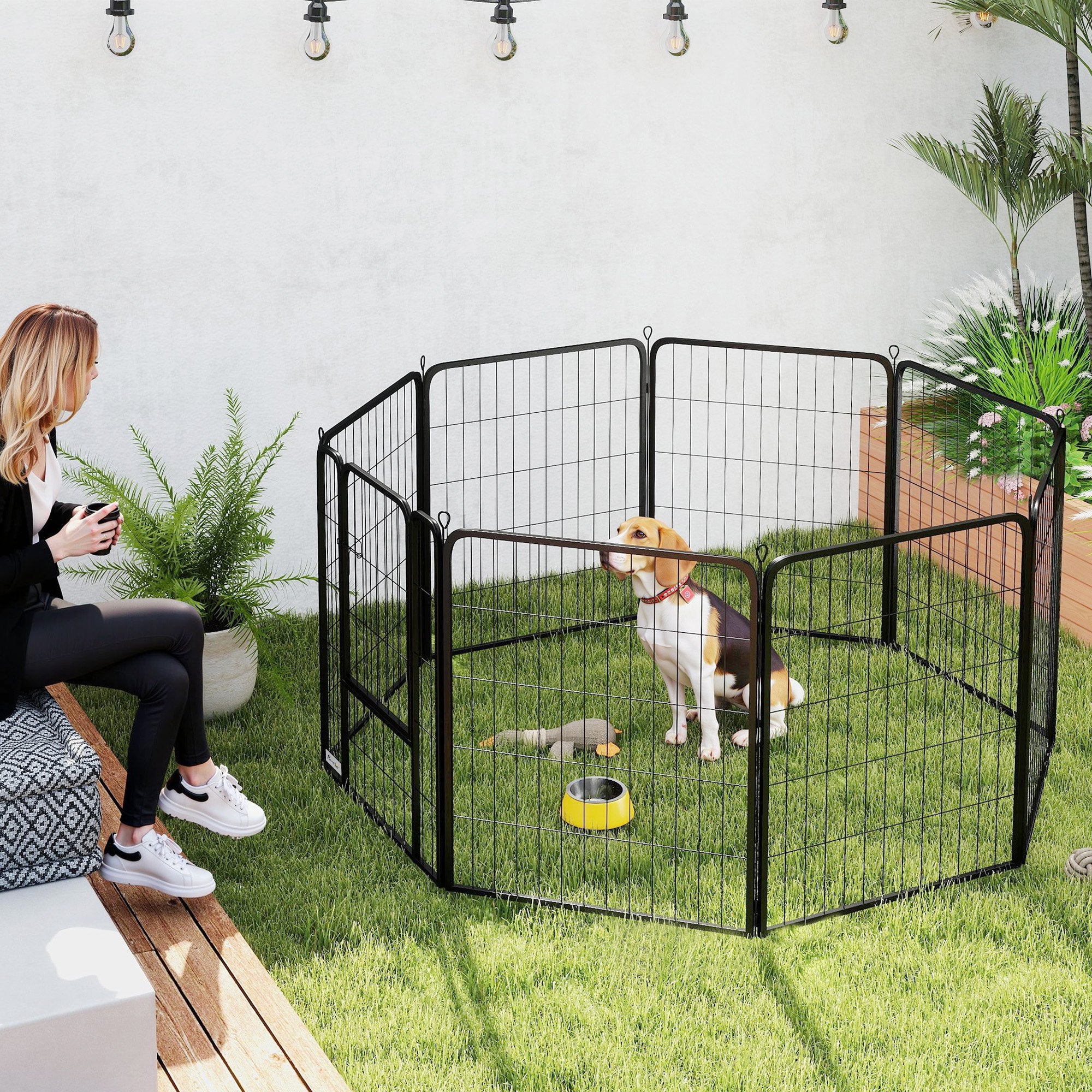Heavy Duty 8-Panel Dog Playpen with Door for Medium Dogs 80cm High - Black