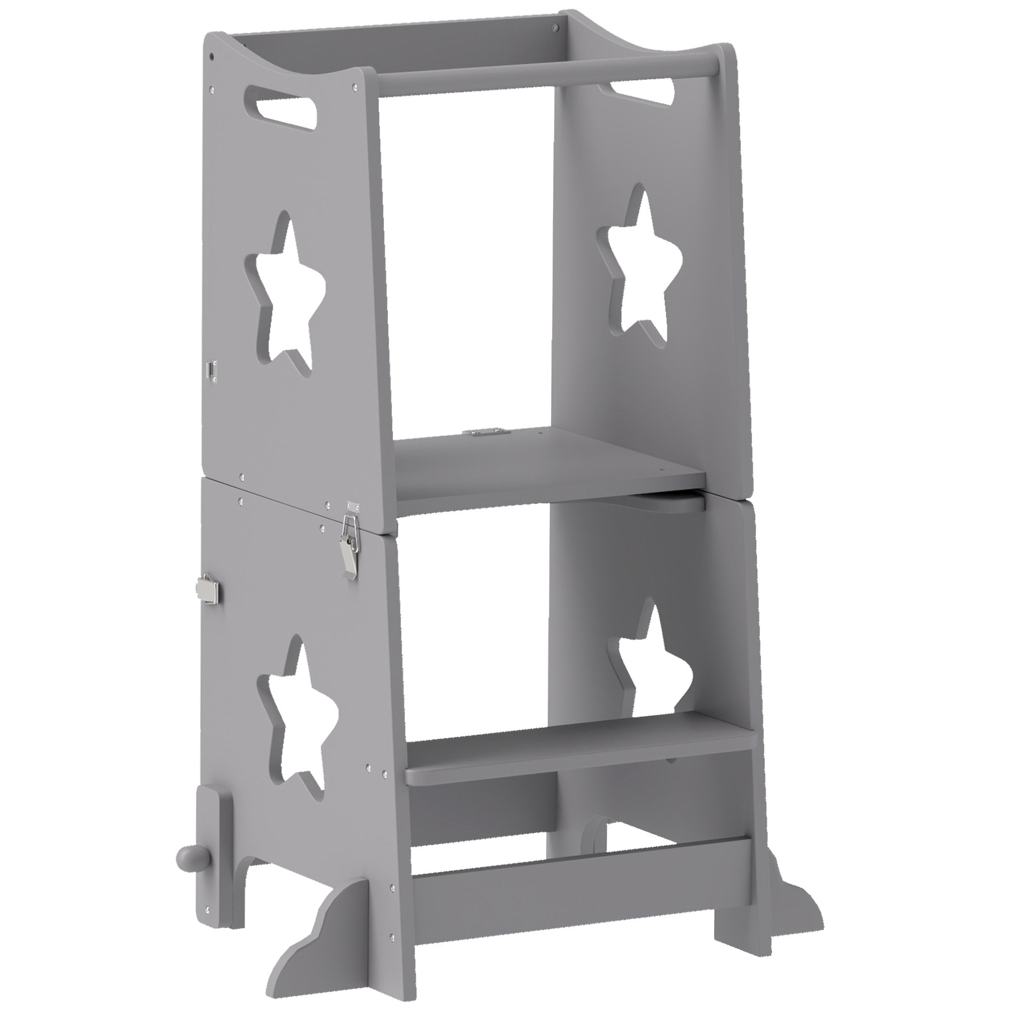 2-in-1 Toddler Step Stool with Safety Rail for Kitchen, Bathroom, Grey