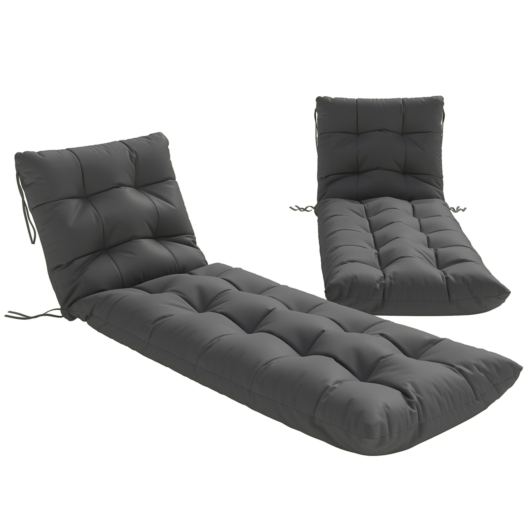 Sun Lounger Cushions Only, Garden Lounge Chair Cushions Set of 2, Sunbed Replacement Pads with 4 Ties, Dark Grey