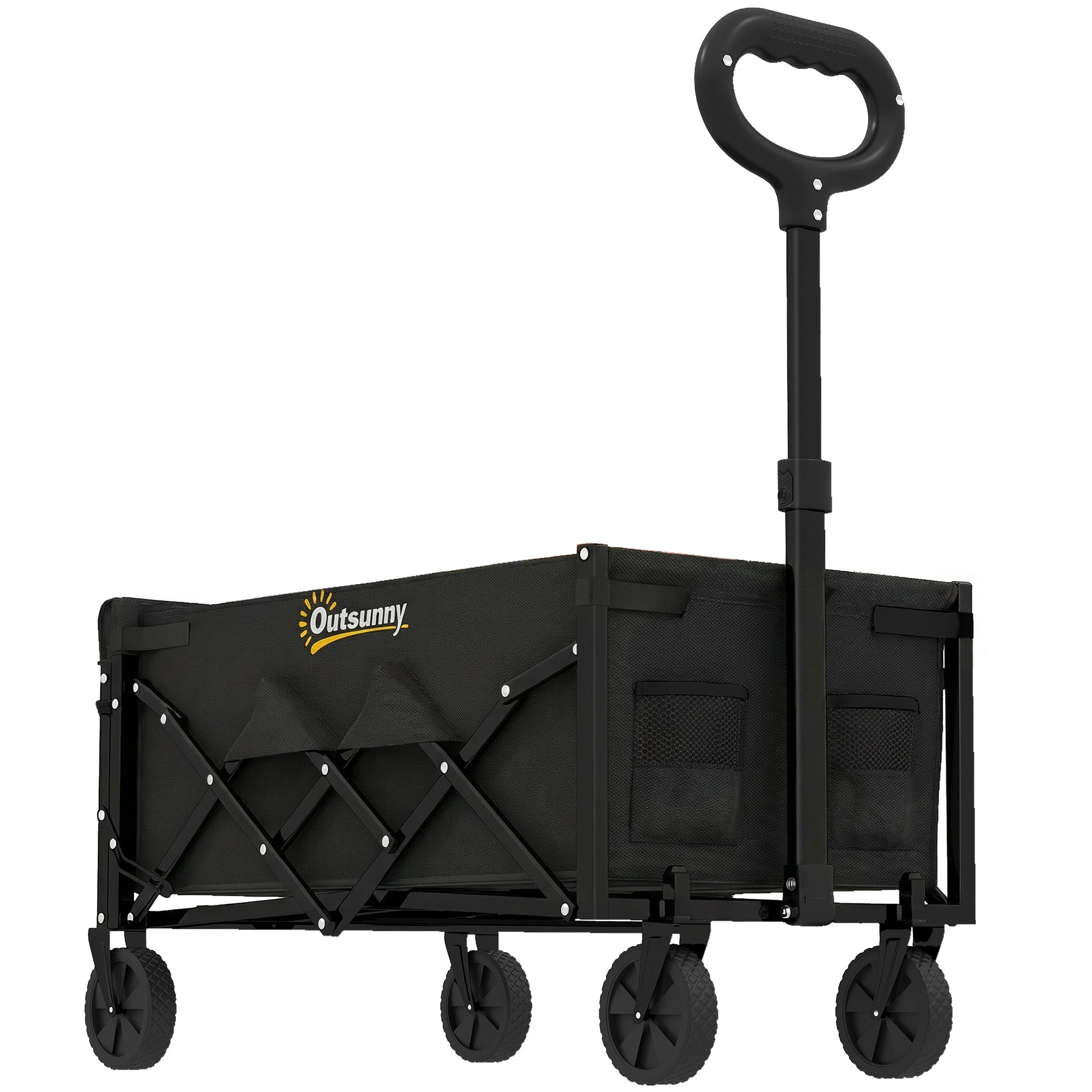 60L Foldable Festival Trolley on Wheels, Collapsible Wagon Cart with Drop-Down Tailgate, Adjustable Handle, Black