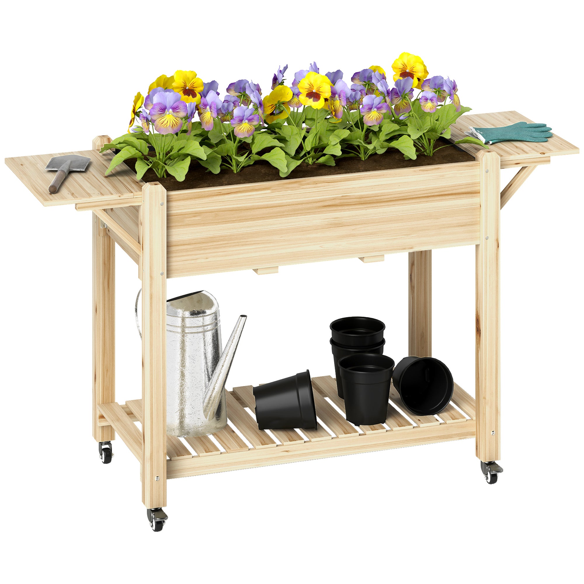 Wooden Raised Planter with Shelves 46 x 94cm Natural Finish