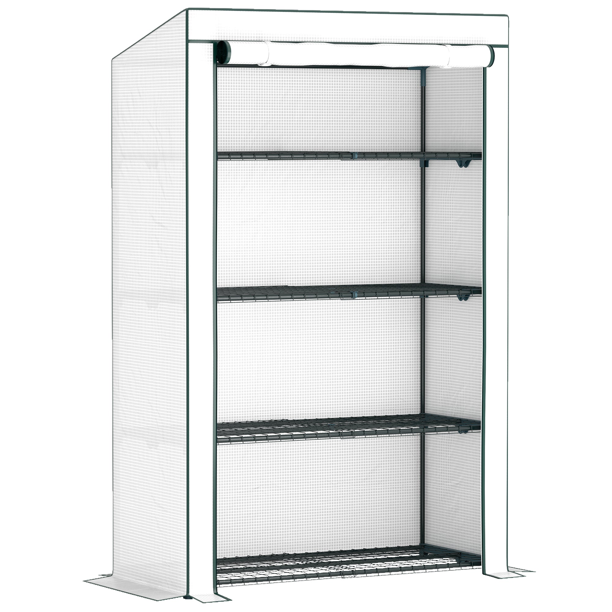 4 Tier Lean-To Mini Greenhouse with Reinforced PE Cover - Green
