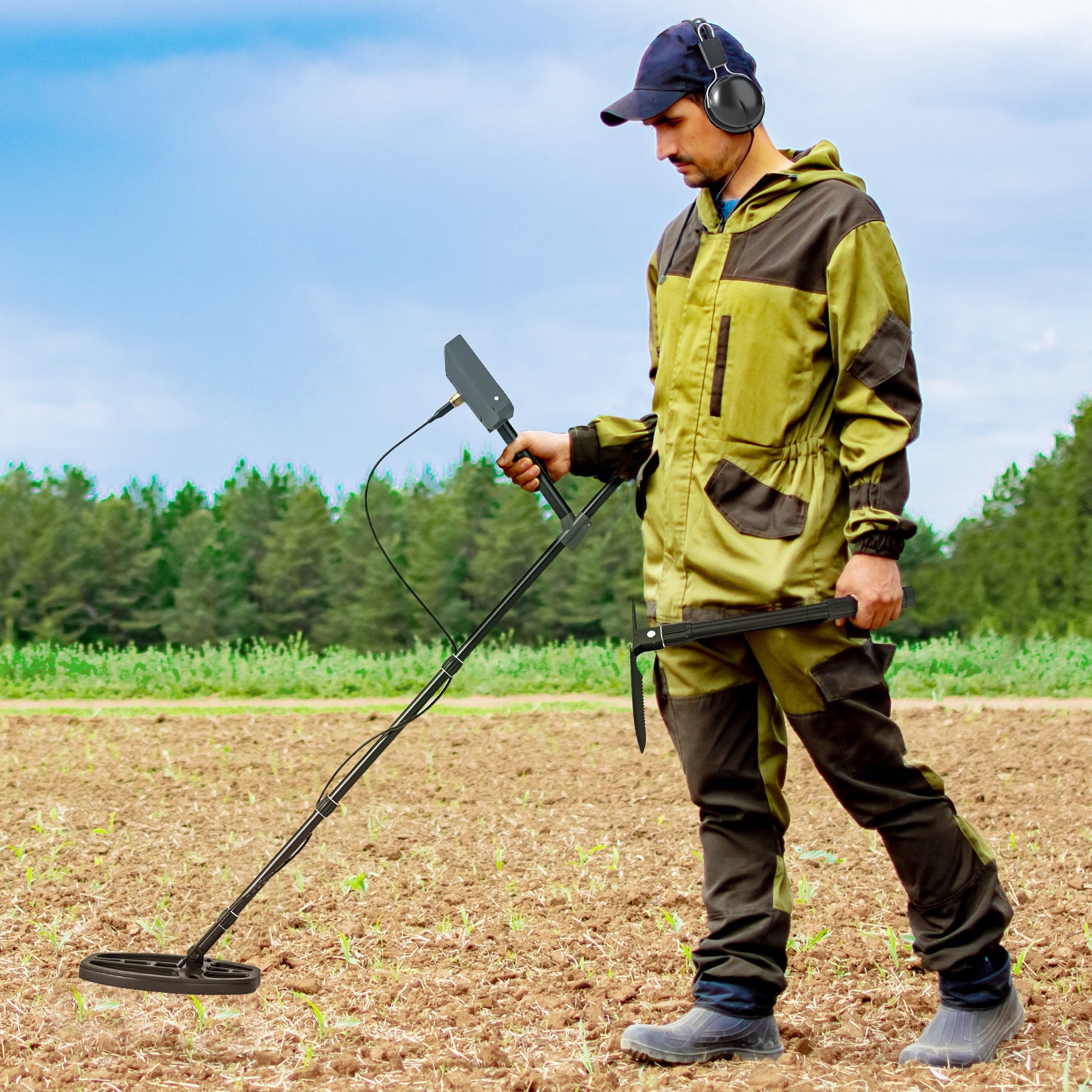 Metal Detector for Adults and Beginners with IP68 Waterproof Coil, 5 Modes, Pinpoint & Memory, Backlit LCD Display - Dark Grey