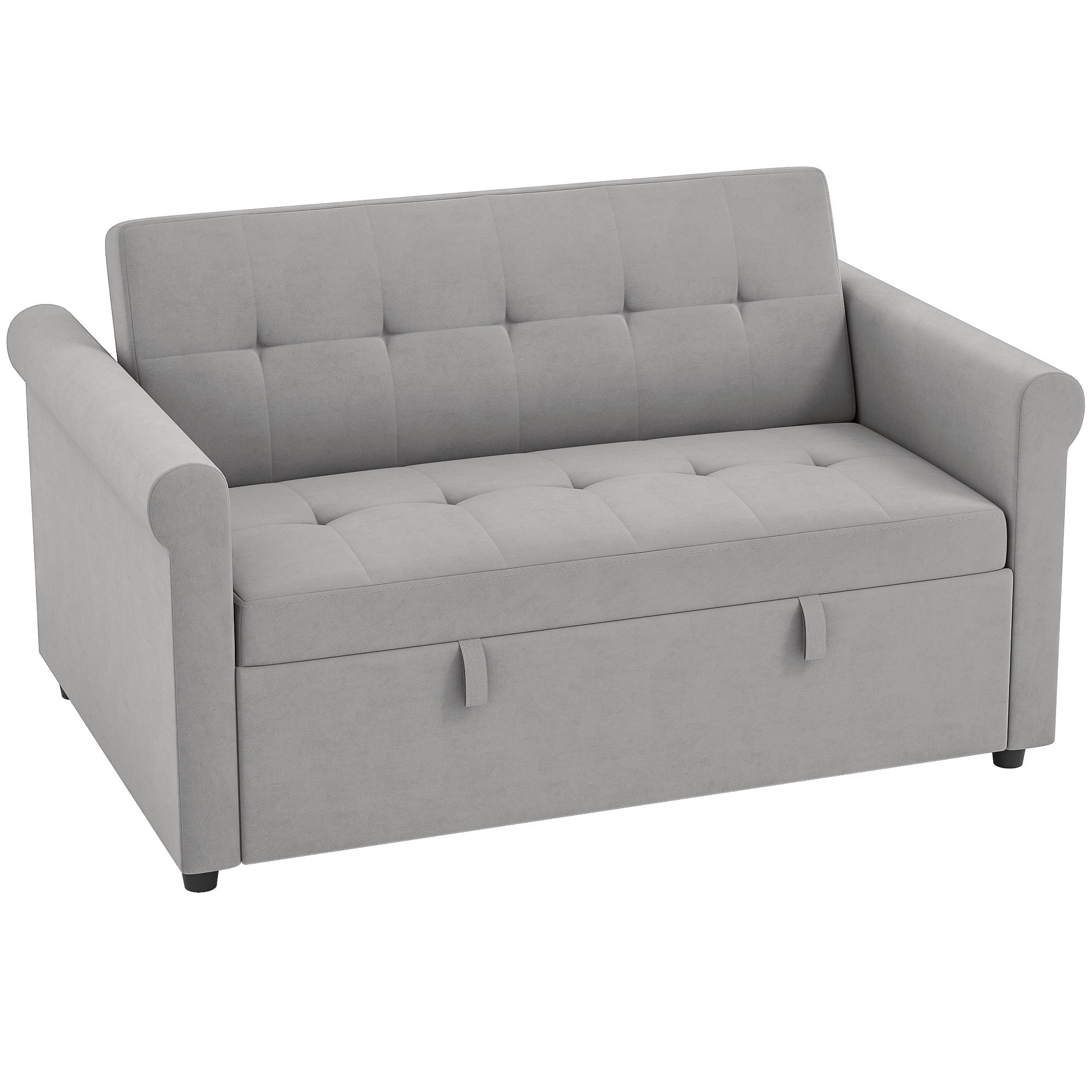Two-Seater Velvet-Feel Sofa Bed - Grey