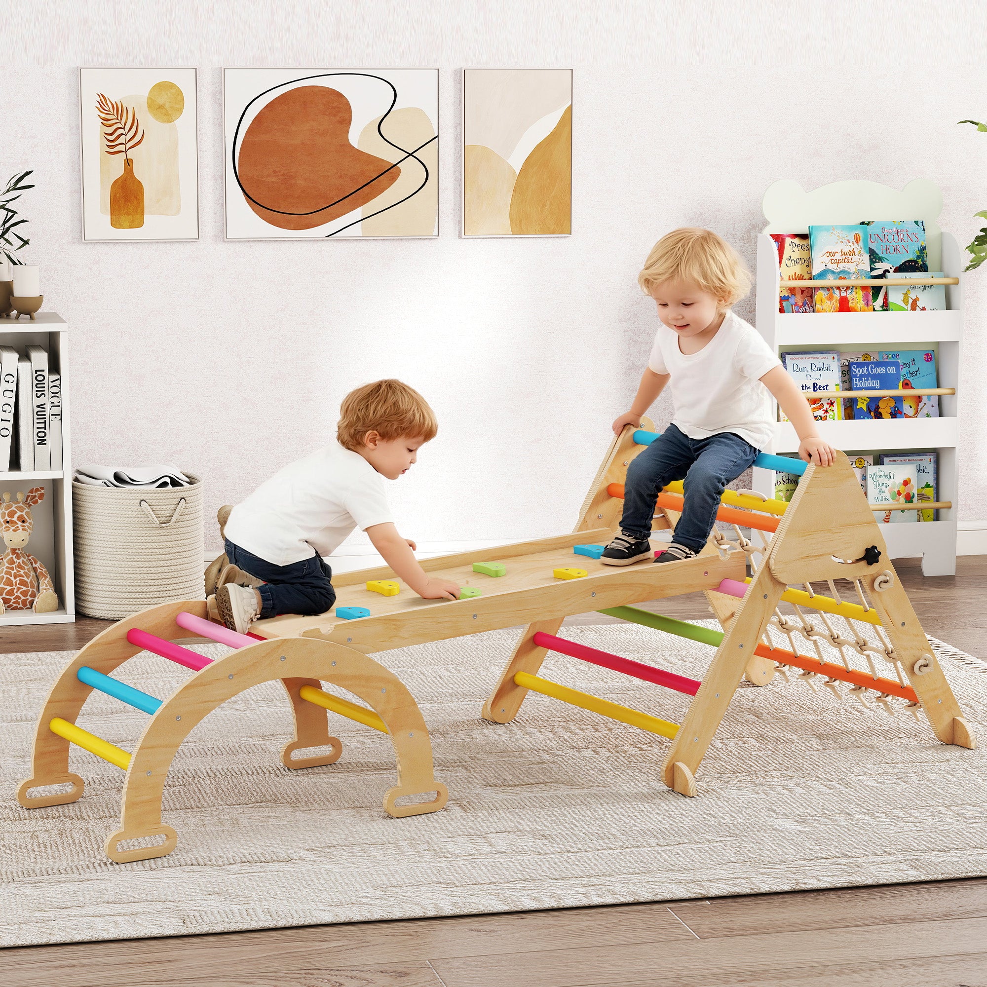 8-in-1 Toddler Climbing Frame, Indoor Play Triangle Set with Slide, Arch and Triangle Ladder, Multicolour