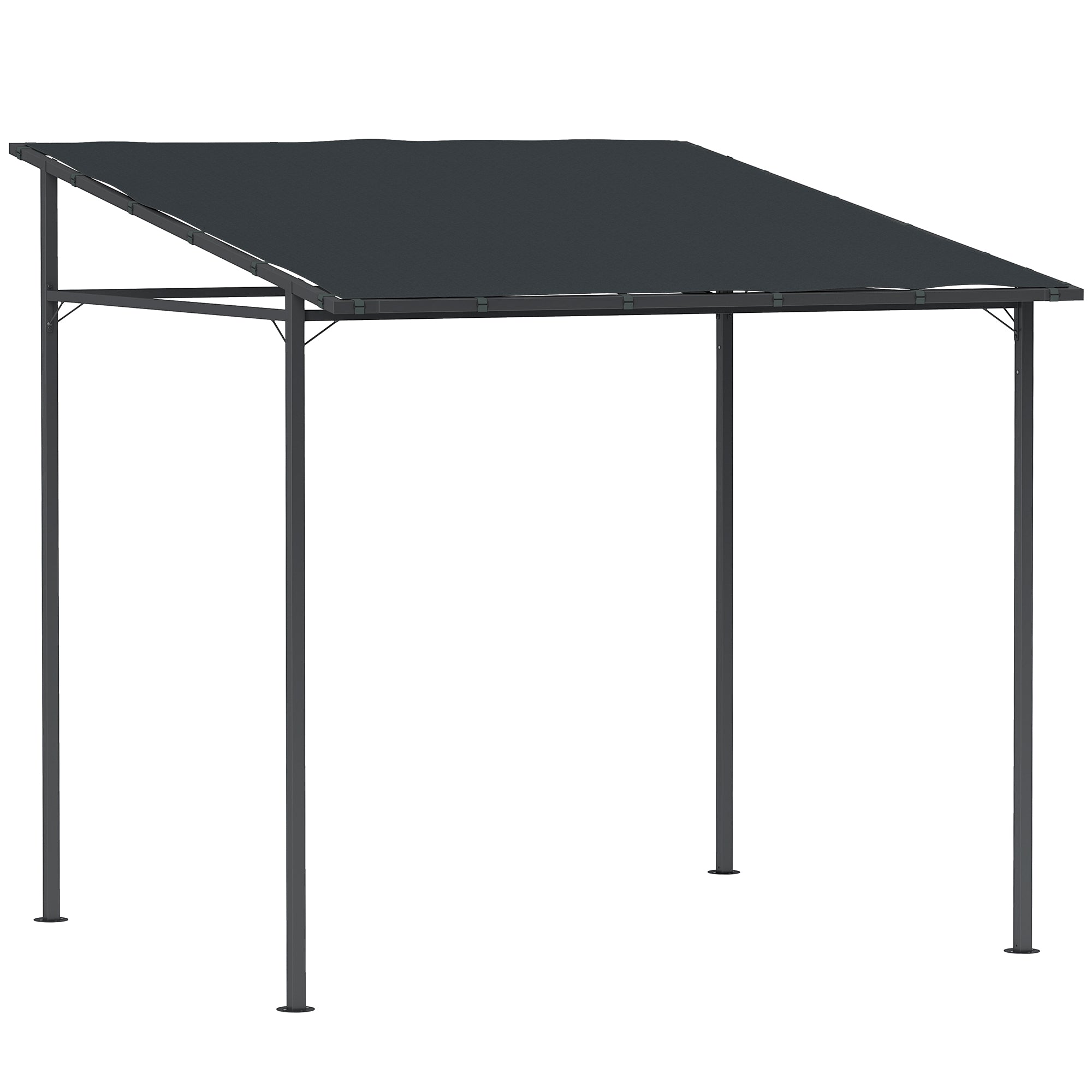 2.4 x 2.4 m Wall Mounted Lean-To Pergola Gazebo with PA Coated Fabric UPF30+ - Dark Grey