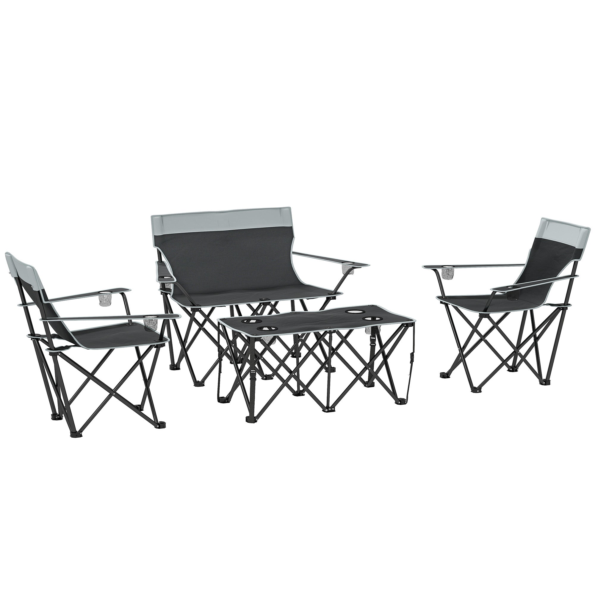Four-Piece Portable Picnic Table Set with Cup Holders - Grey