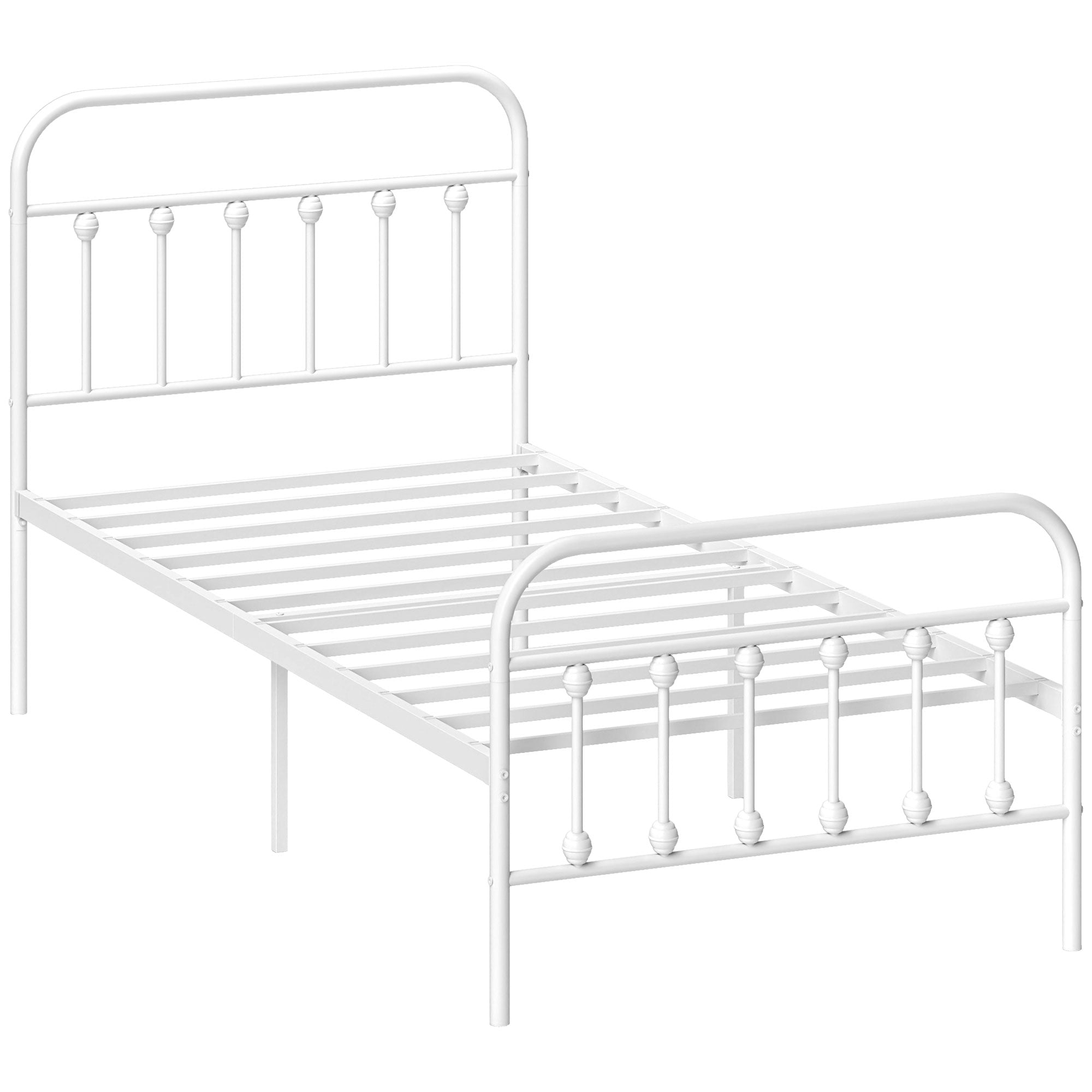 Single Minimalistic Metal Bed Frame - Durable Powder Coated Steel - White
