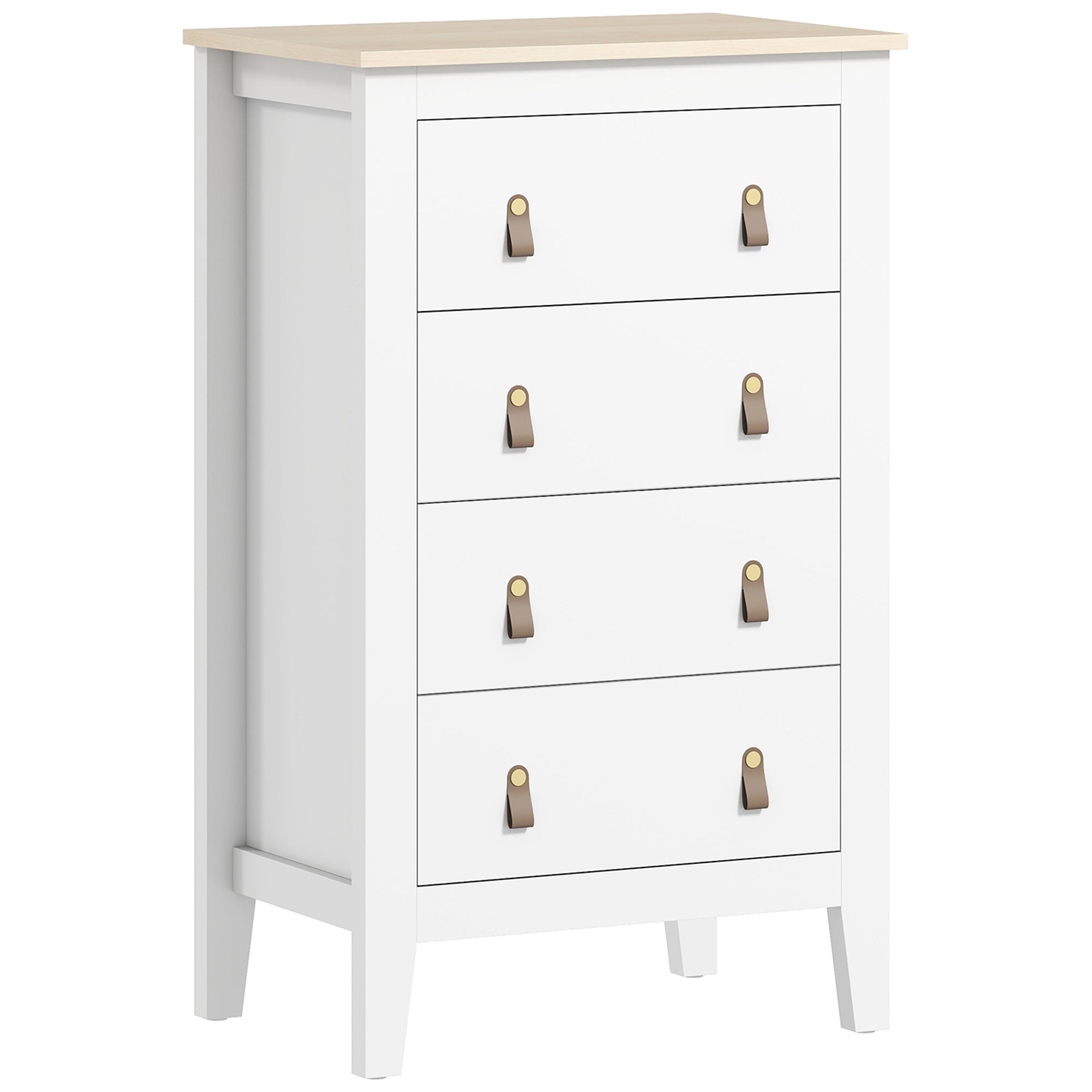 Bedroom Chest of Drawers, Modern 4 Drawer Dresser Cabinet with PU Leather Handles and Metal Runners for Living Room, Hallway, Entryway, 60 x 40 x 98 cm, White
