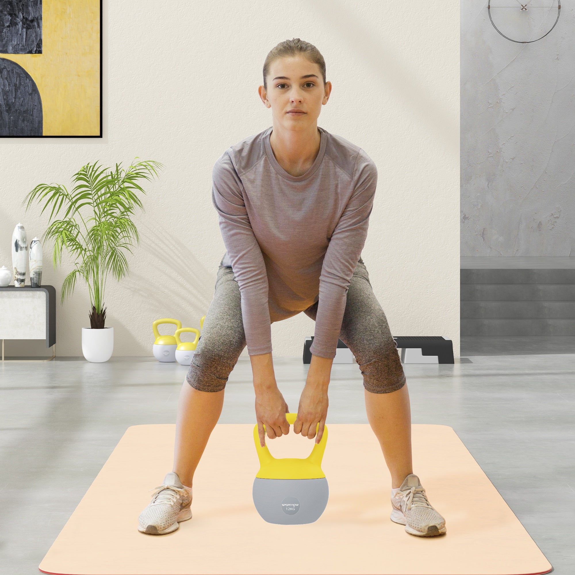12KG Soft Kettlebell, Kettlebell with Non-Slip Handle for Home Gym, Weight Lifting, Strength Training, Yellow/Grey