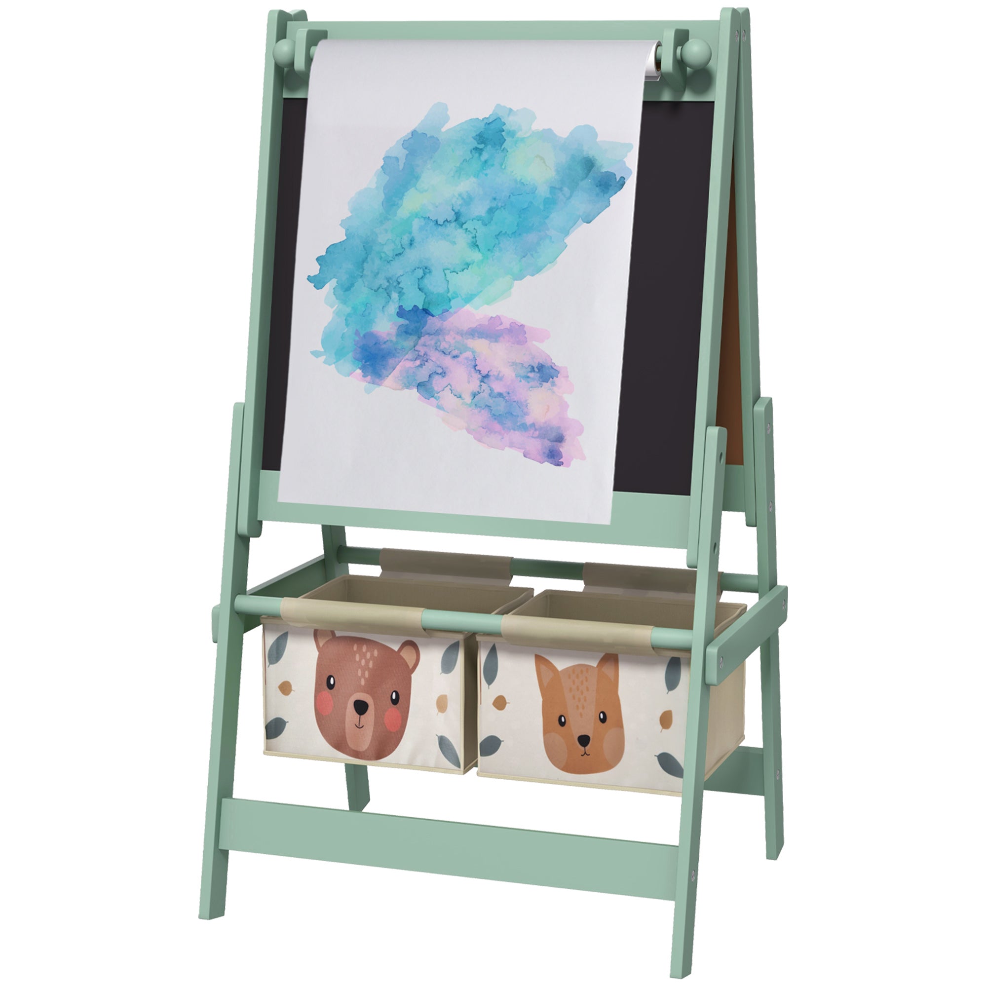 3-in-1 Kids Art Easel with Storage and Paper Roll - Green