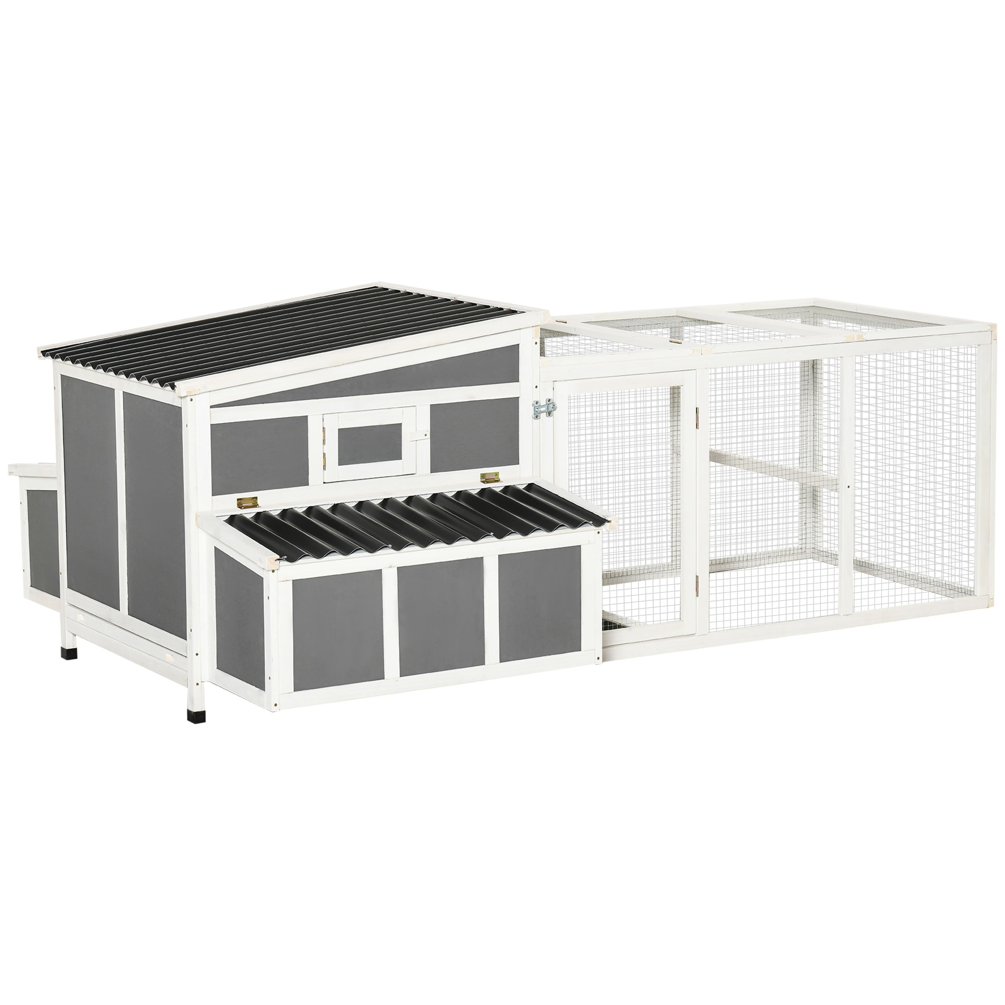 Large Chicken Coop Rabbit Hutch with Run Hen House Poultry Crate with Nesting Box for 6 Chickens Slide Out Tray Perches, 225x147x 85.5cm