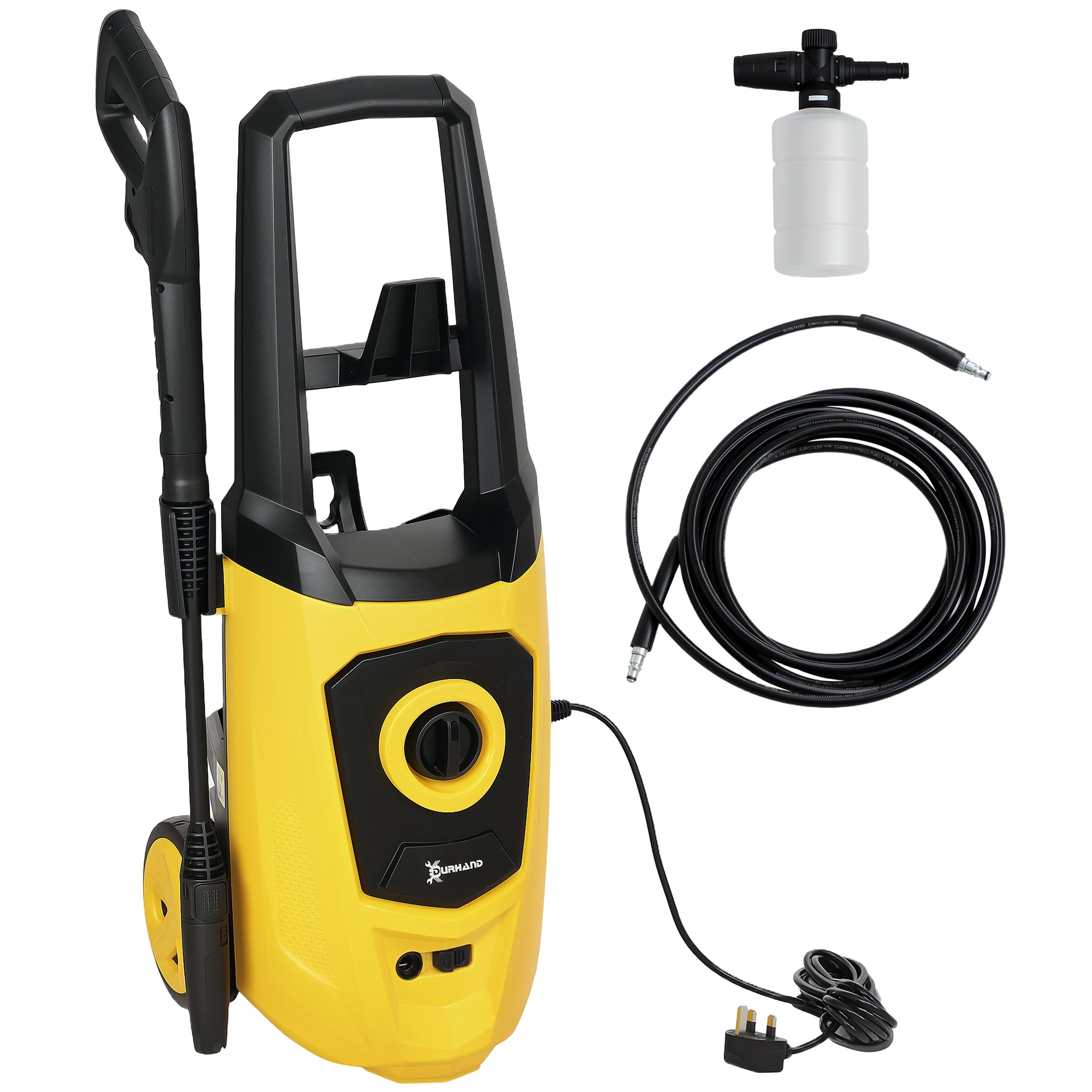 DURHAND 1800W High Pressure Washer with 6M Hose and Snow Foam Bottle - Yellow