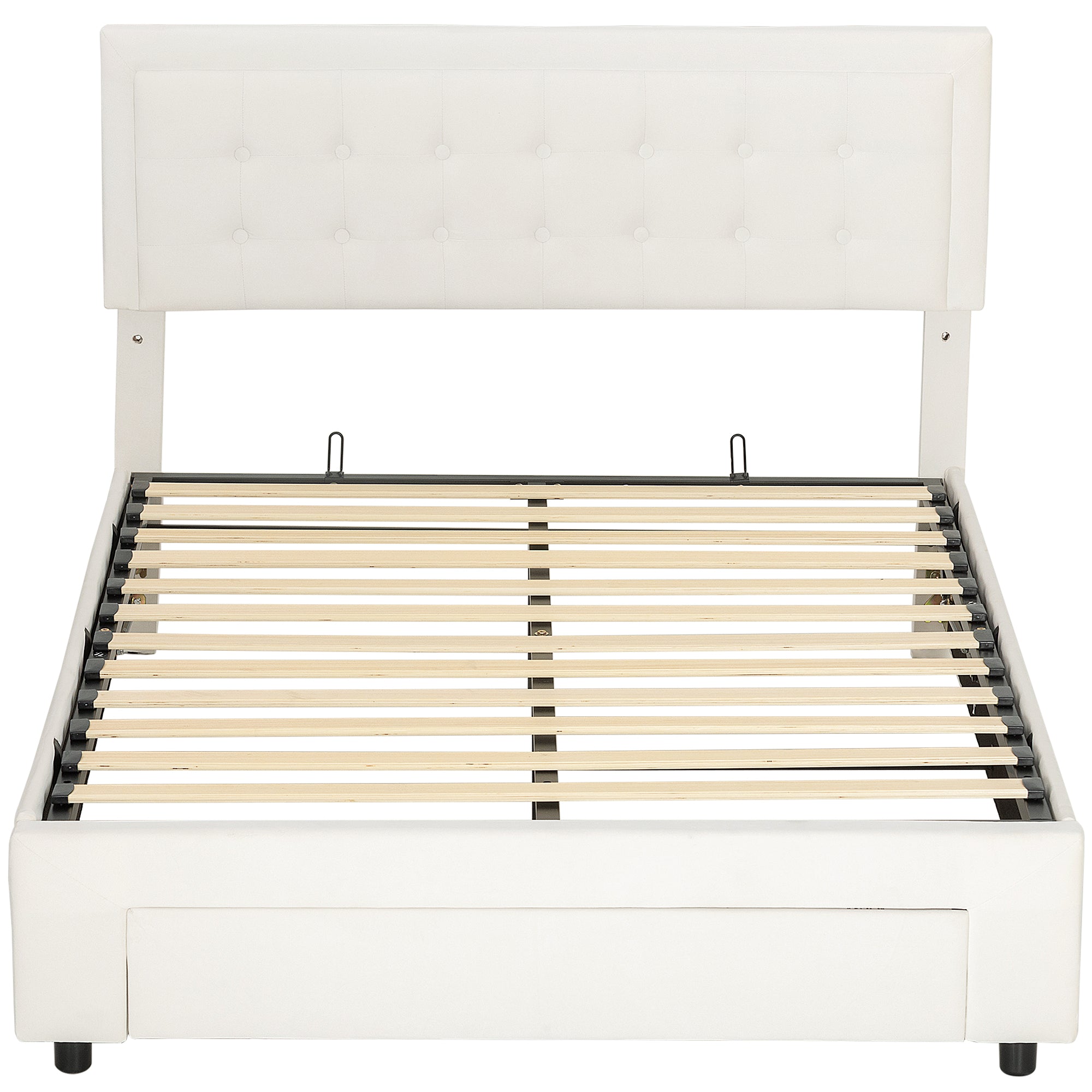 Double Ottoman Bed Frame, with Front Drawer - Cream