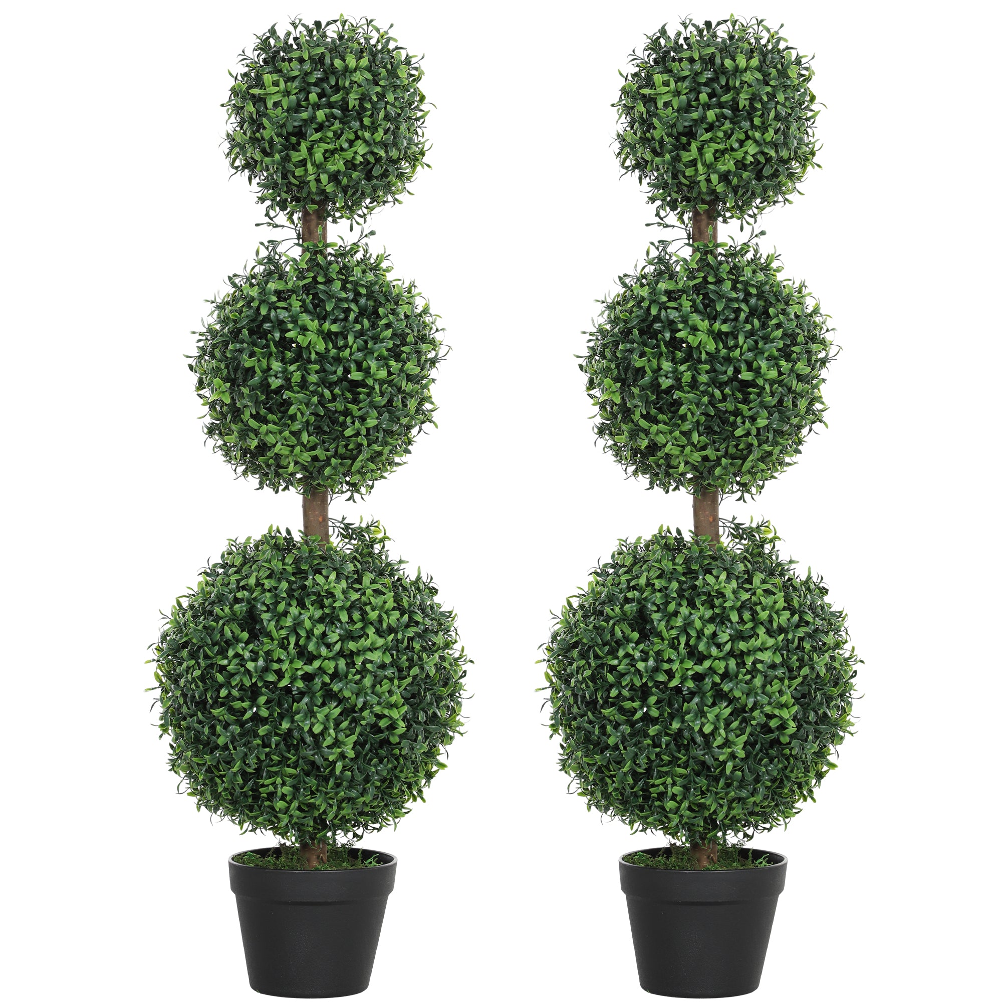 Set of 2 Decorative Artificial Plants, Topiary Ball-shaped Boxwood Trees in Pot, Fake Plants for Home Indoor outdoor Decor, 100cm, Green