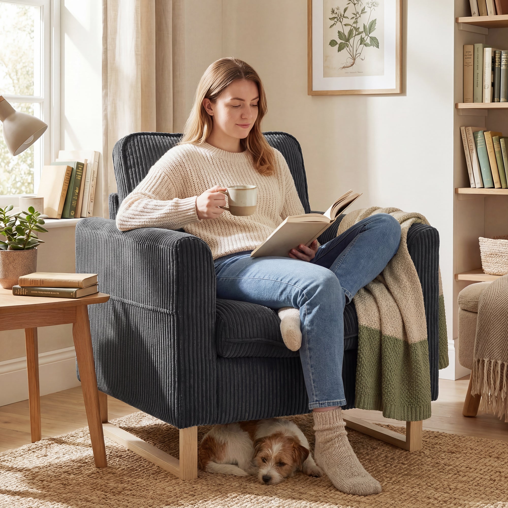 Accent Chair with Pocket Spring, Modern Industrial Armchair with Metal Legs for Livingroom Dark Grey