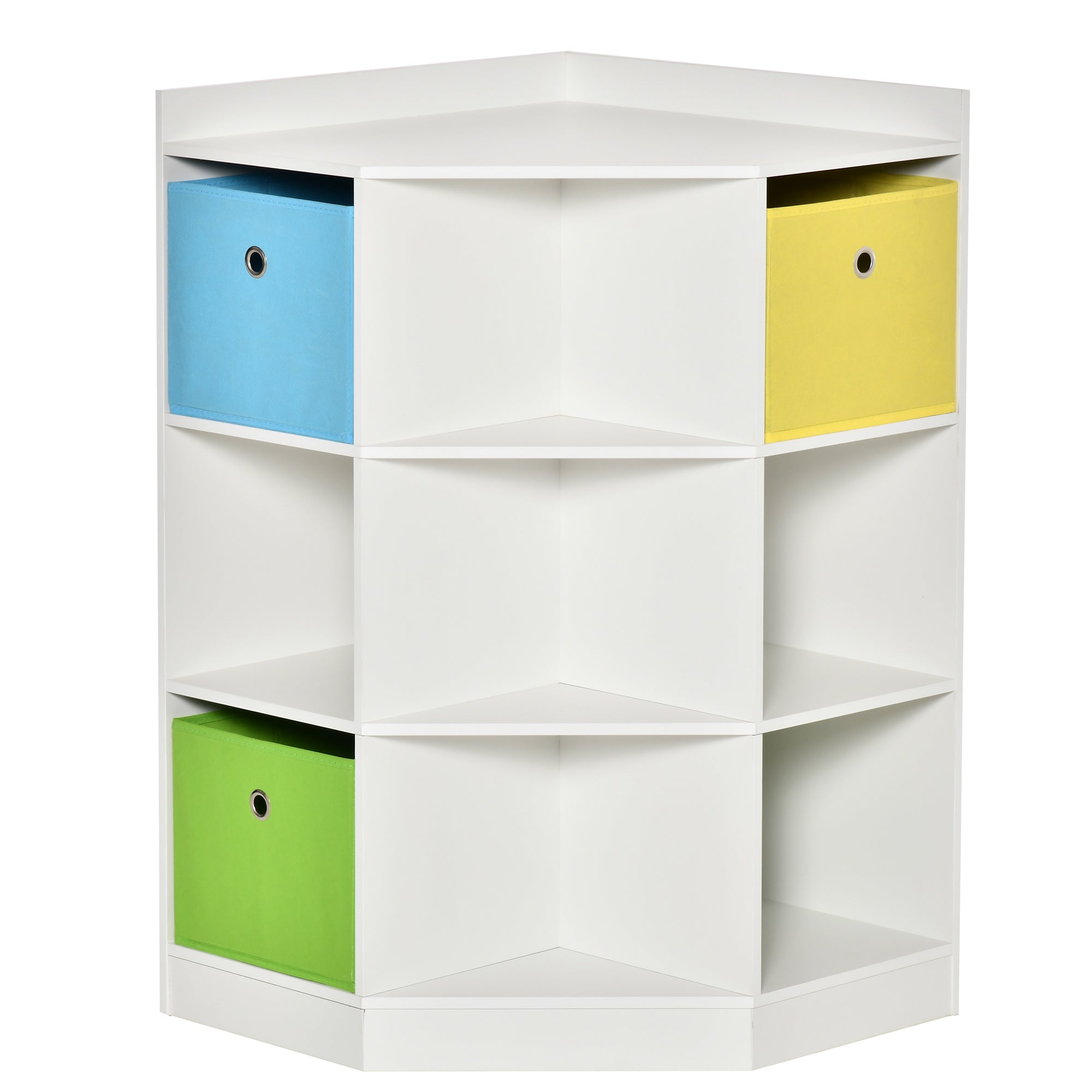 3 Tier Kids Bookcase Toy Organiser with Fabric Drawers - White