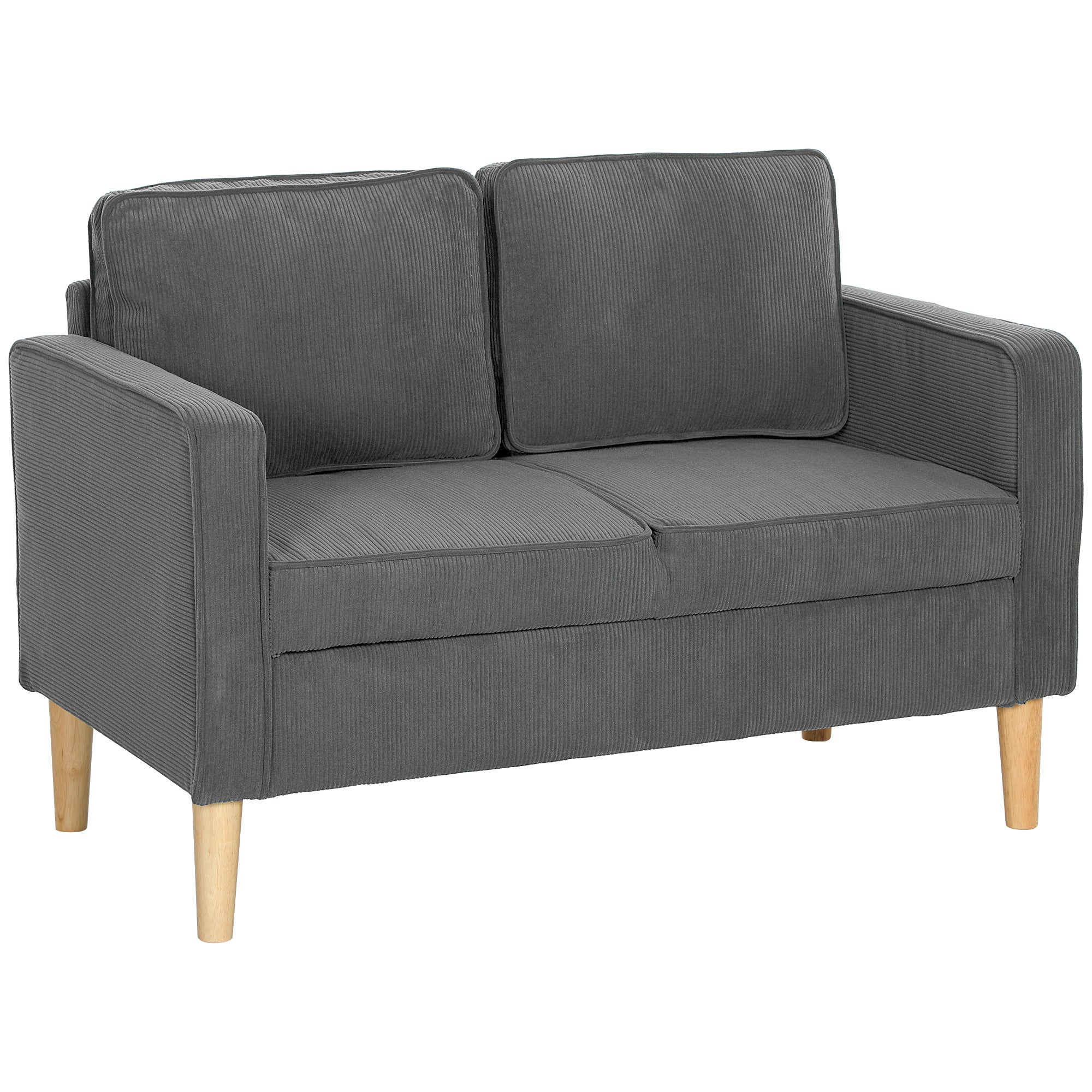 Small Two-Seater Corduroy Sofa with Storage - Grey