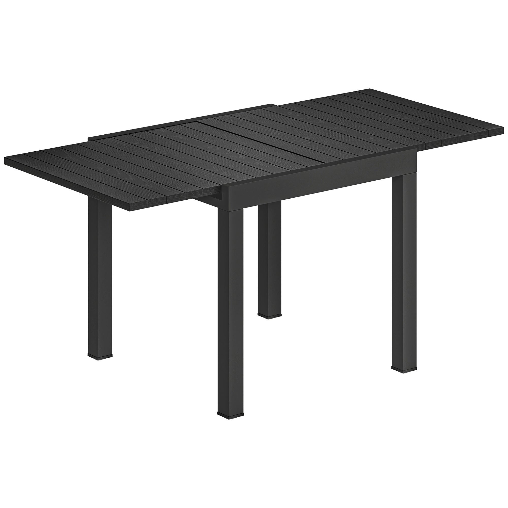 Extending Garden Table for 4-6, Aluminium Outdoor Dining Table with Faux Wood Slatted Top, Black