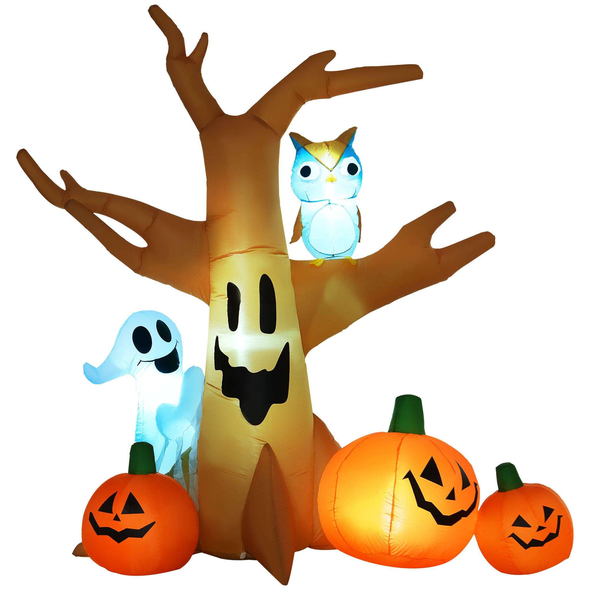 240cm Large Halloween Scary Lighting Inflatable Tree Ghost 3 Pumpkins Owl 4 LED Indoor Outdoor Holiday Decoration