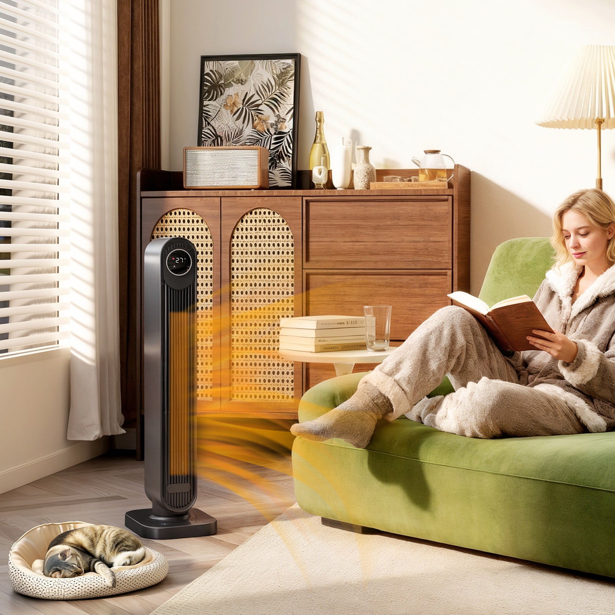 2000W Ceramic Electric Heater with Fan, Timer, Oscillation - Black